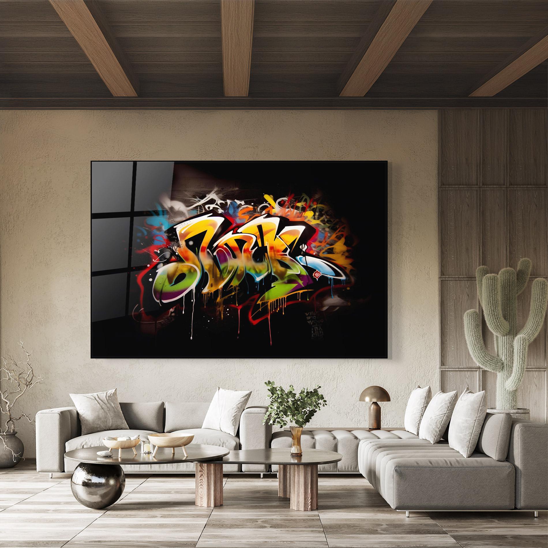 Стъклена картина Graffiti Style Wall mockup 8