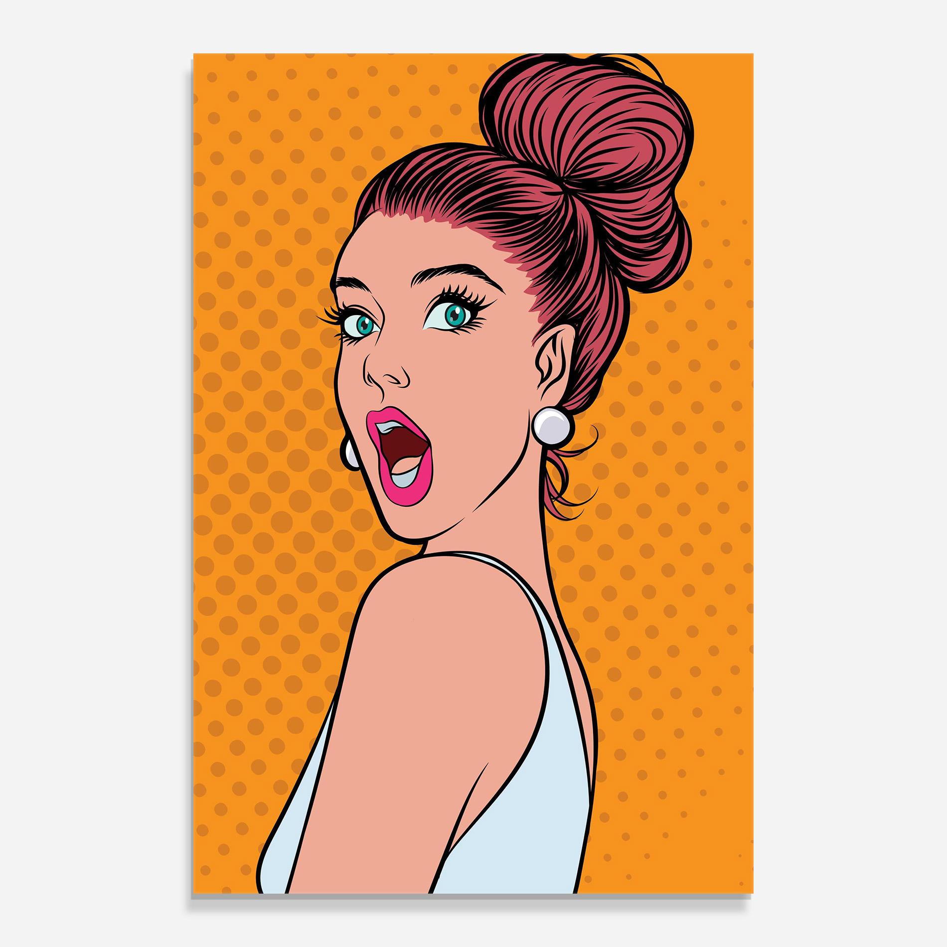 Стъклена картина Pop Comic Lady mockup 0