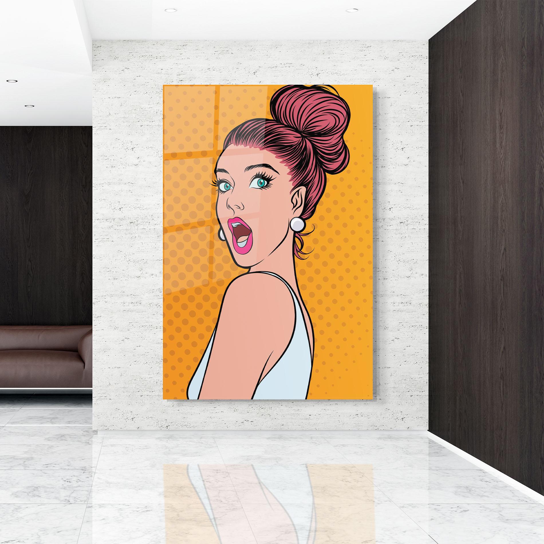 Стъклена картина Pop Comic Lady mockup 9