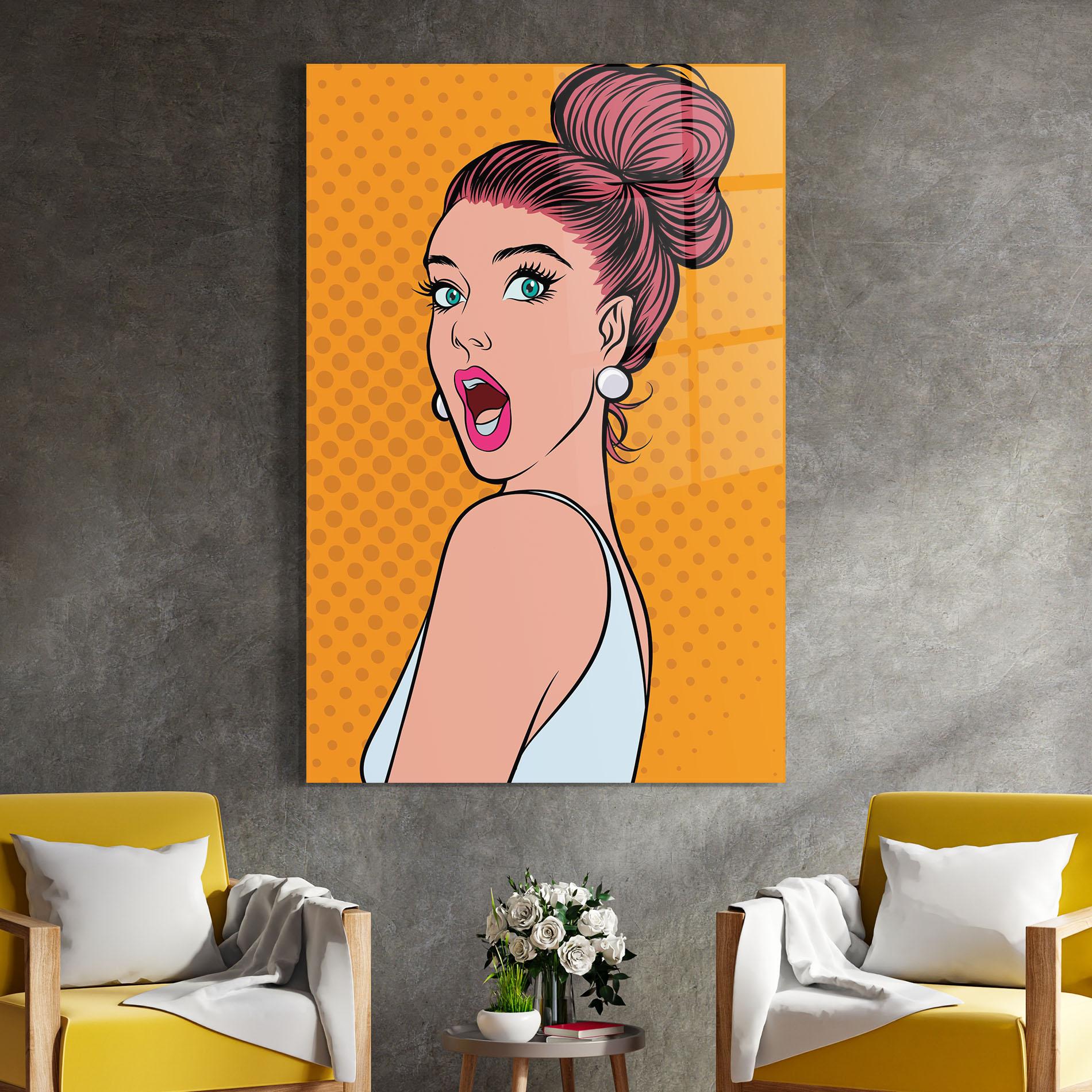 Стъклена картина Pop Comic Lady mockup 4
