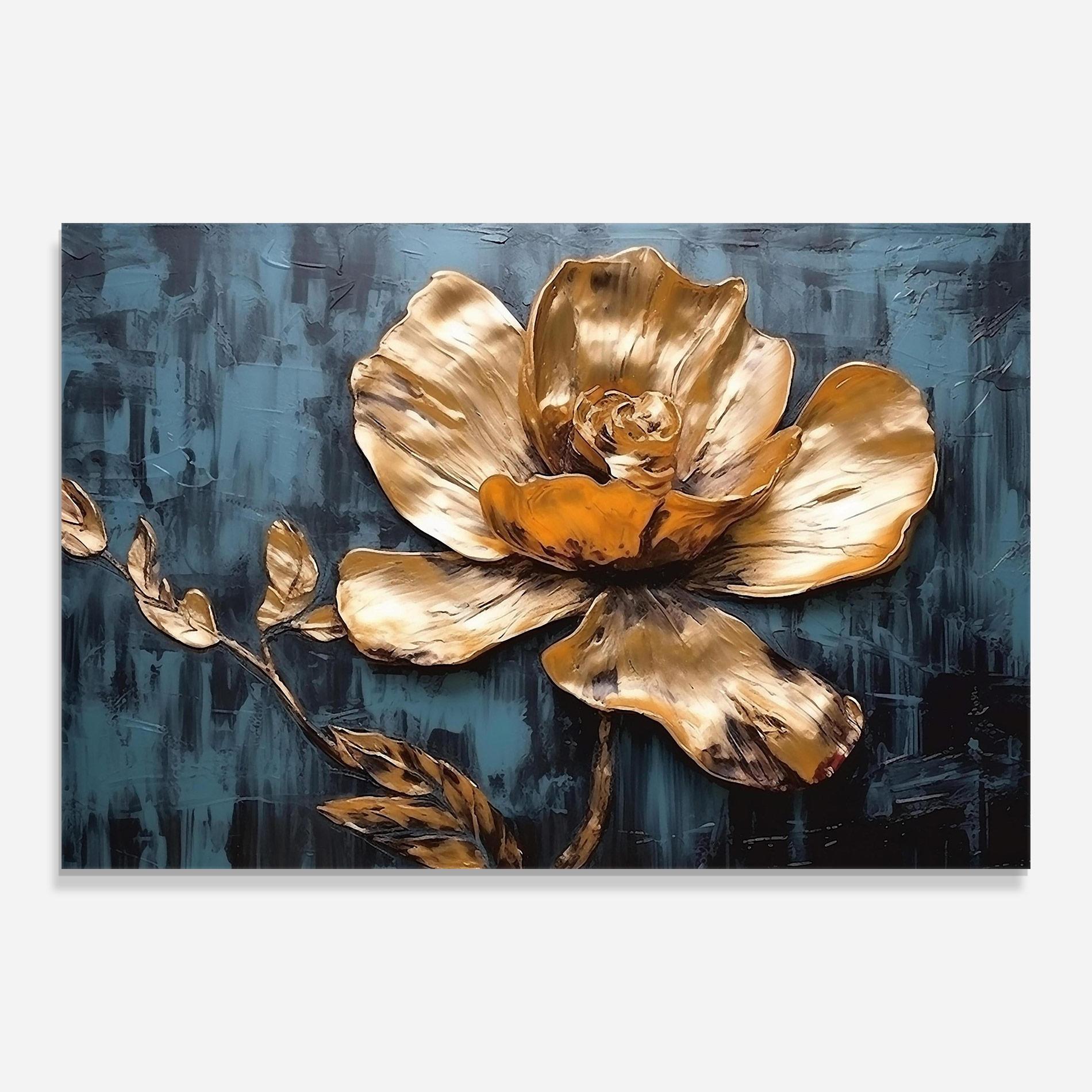 Стъклена картина Golden Rose On Blue mockup 0