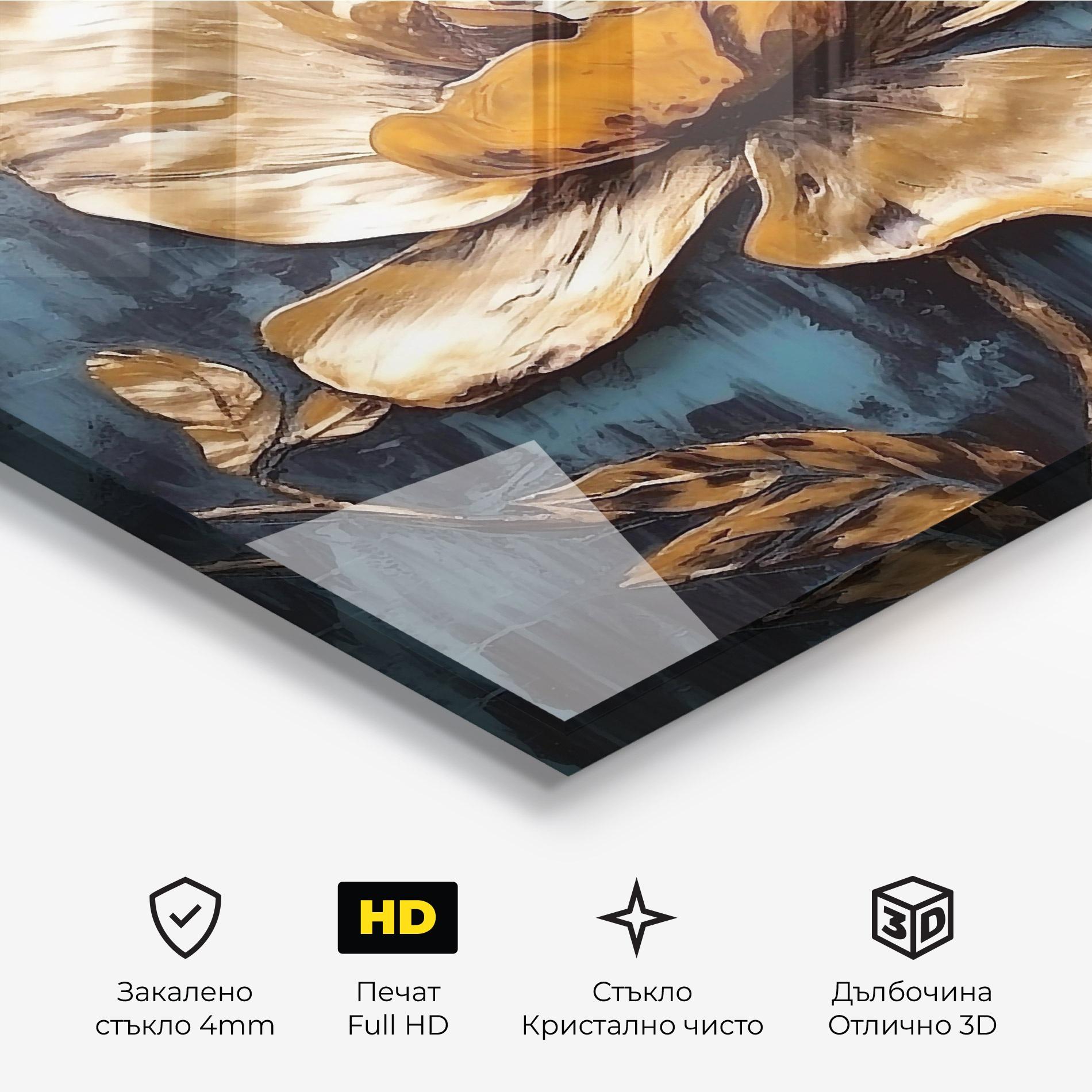 Стъклена картина Golden Rose On Blue mockup 3