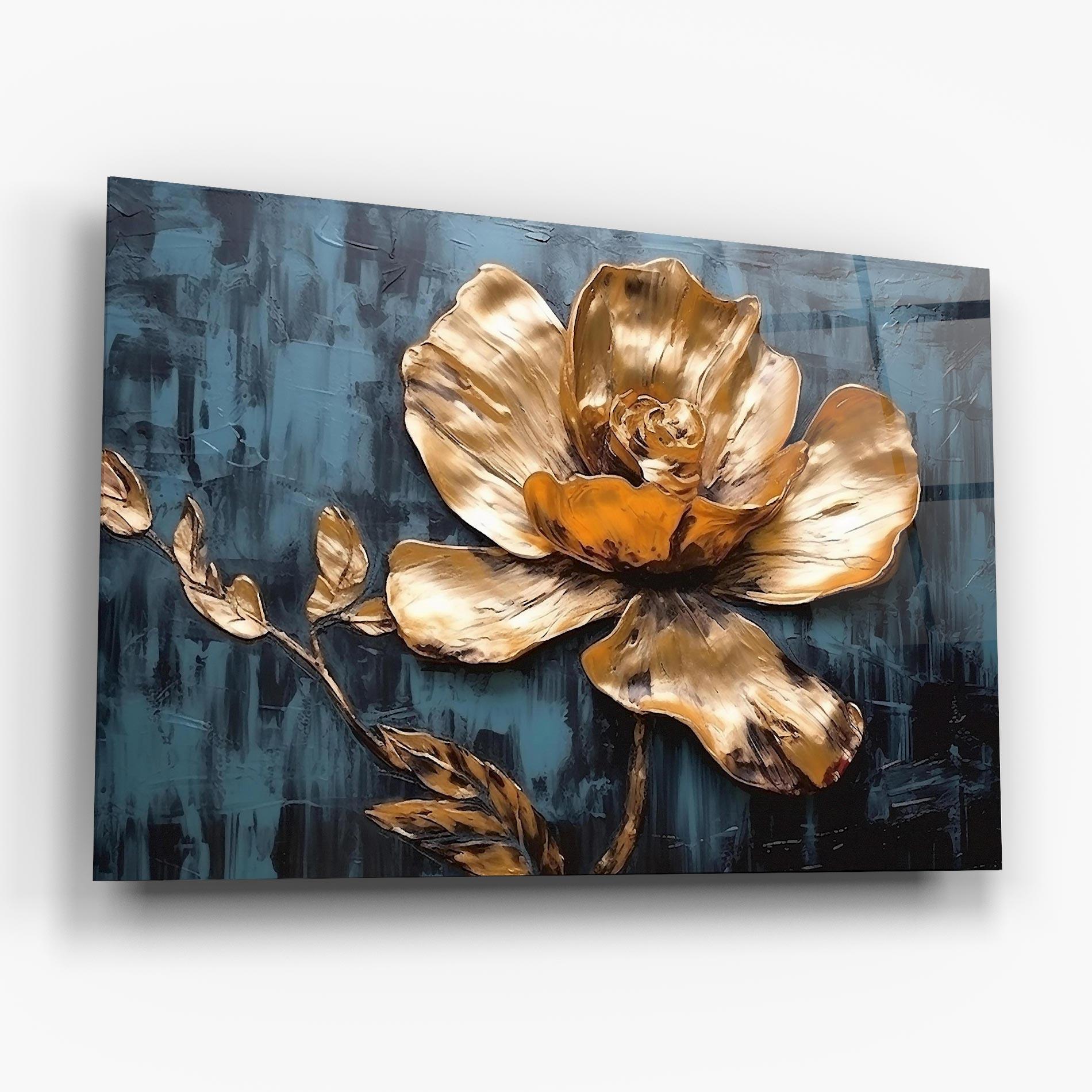 Стъклена картина Golden Rose On Blue mockup 6