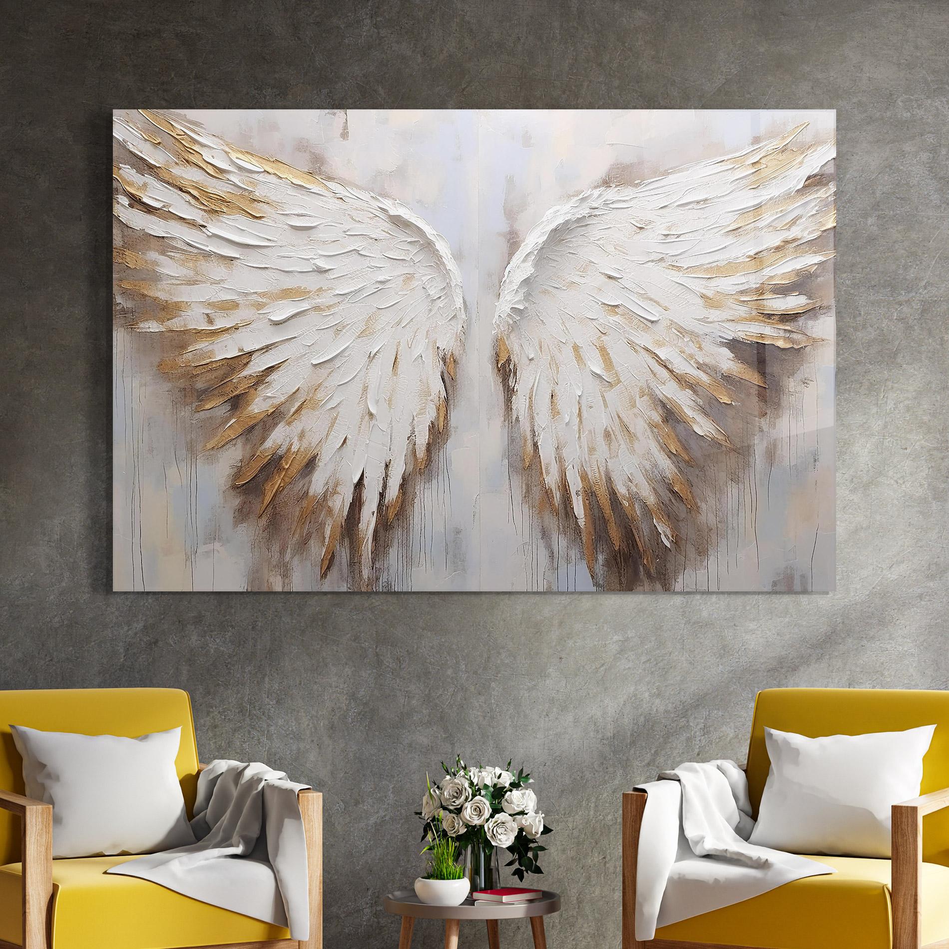 Стъклена картина White Angel Wings mockup 4