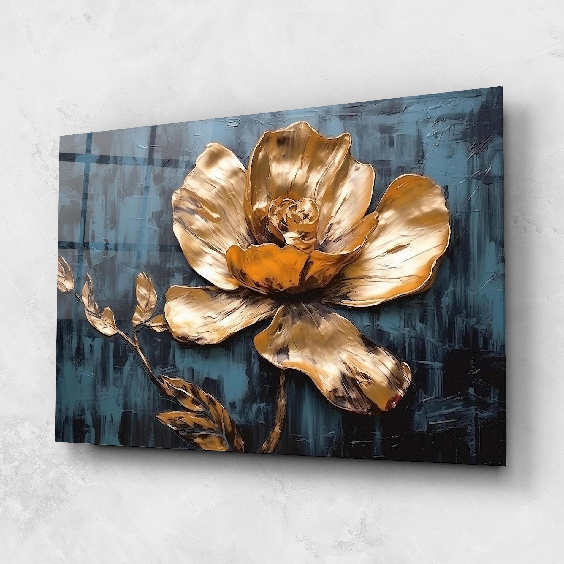 Стъклена картина Golden Rose On Blue mockup 1