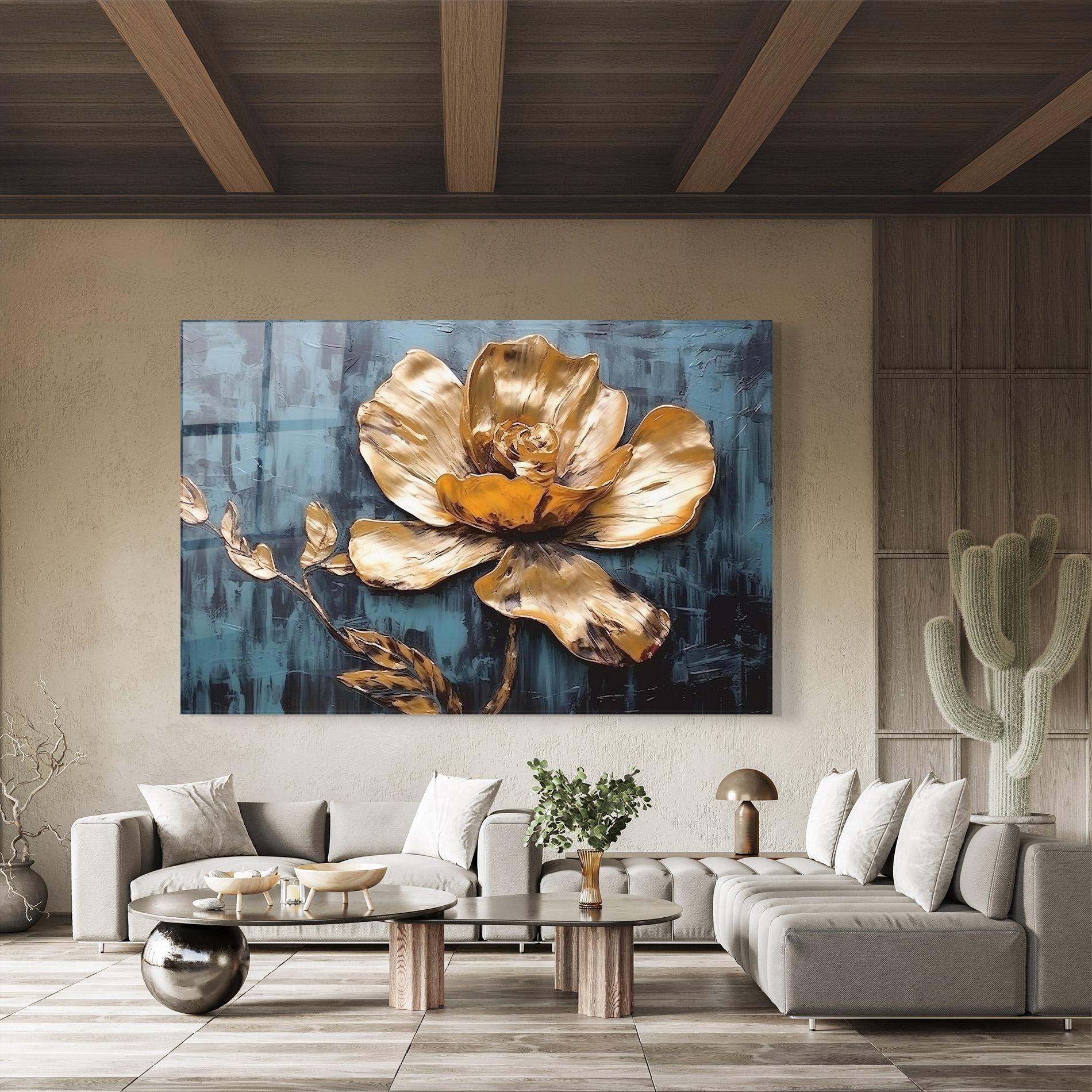 Стъклена картина Golden Rose On Blue mockup 8