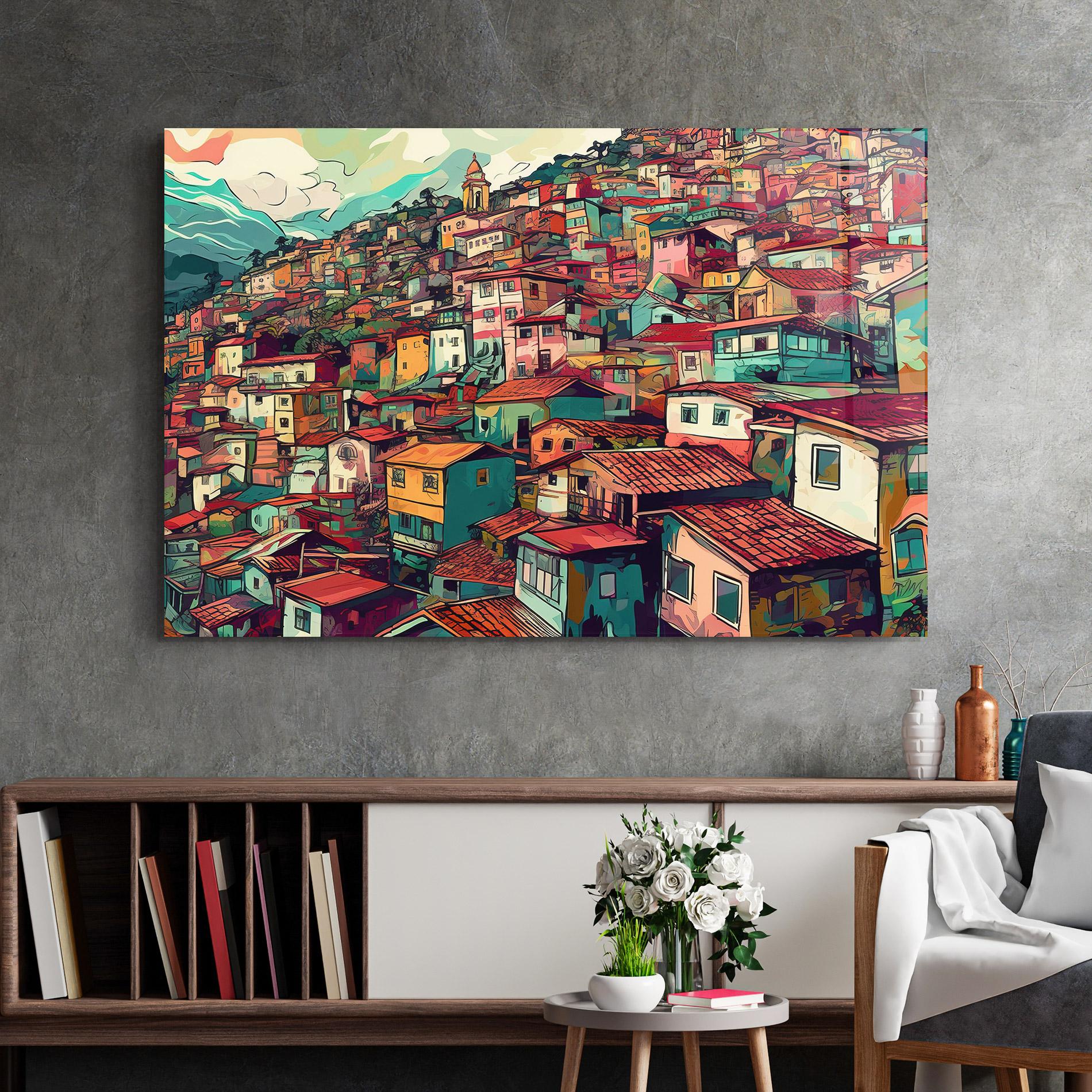 Стъклена картина Old Houses Morning mockup 2