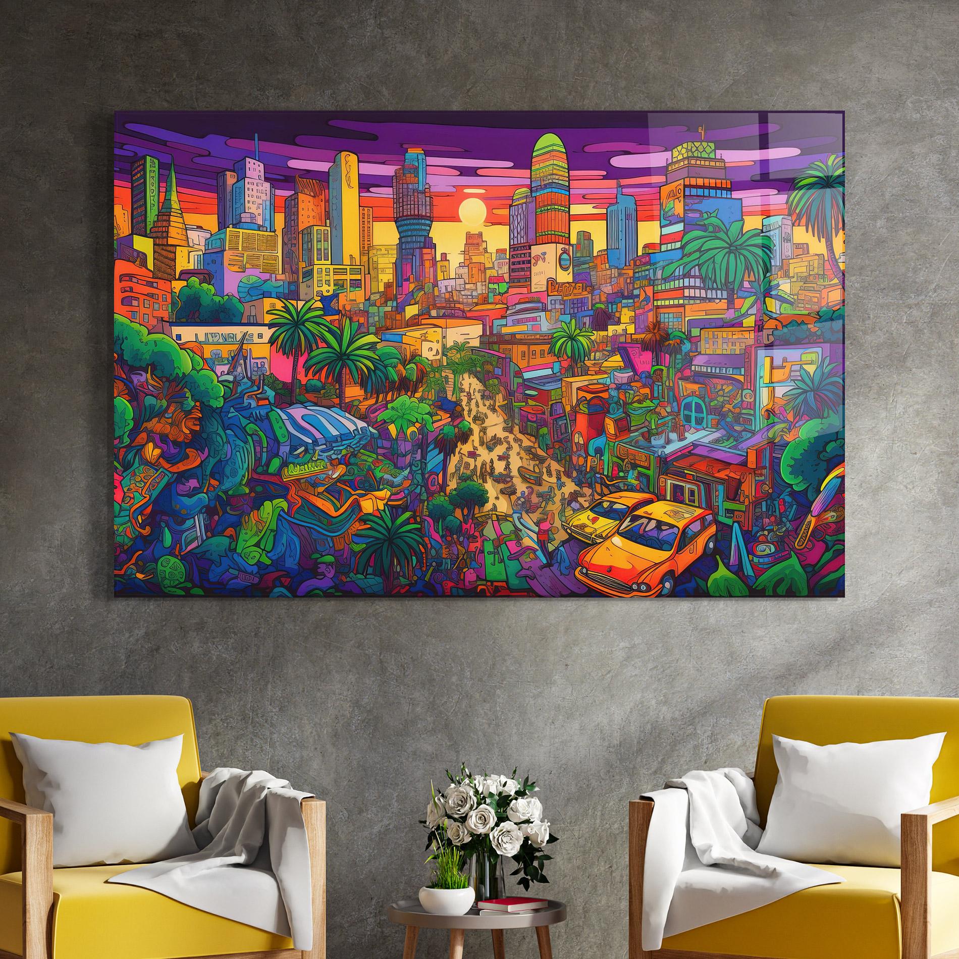 Стъклена картина Colorful Mural City mockup 4