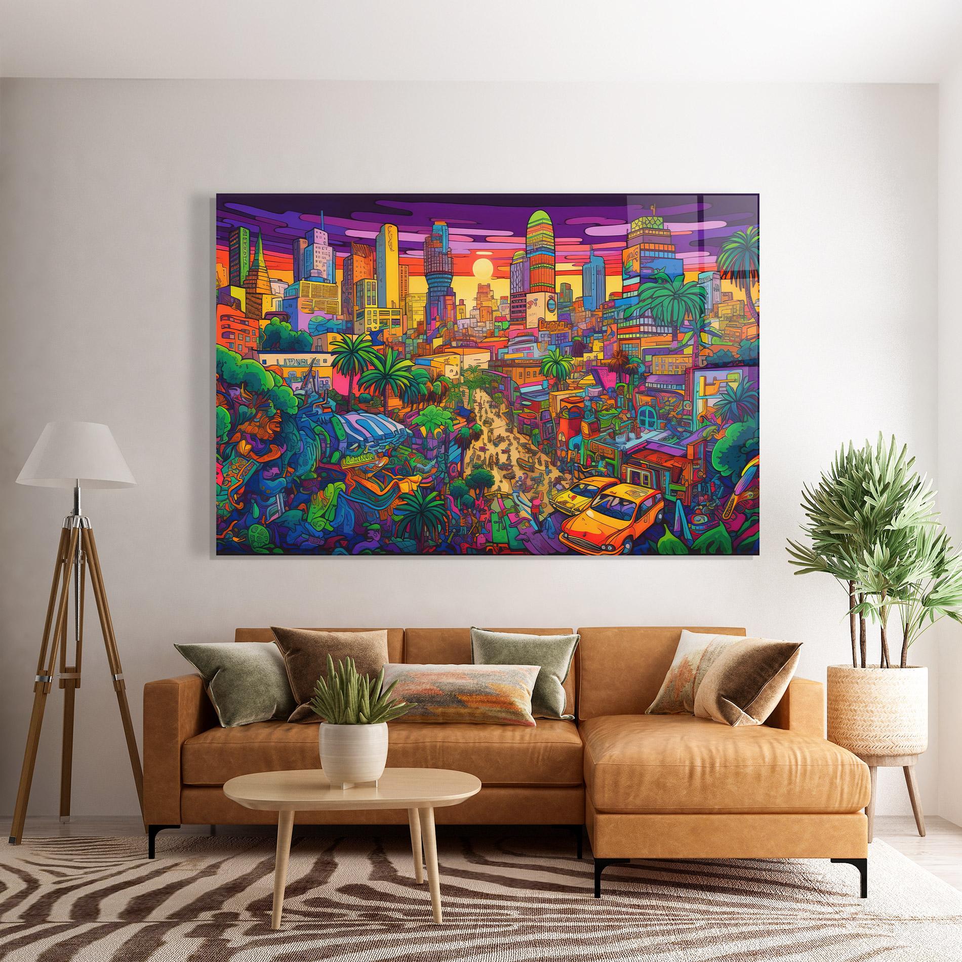 Стъклена картина Colorful Mural City mockup 7
