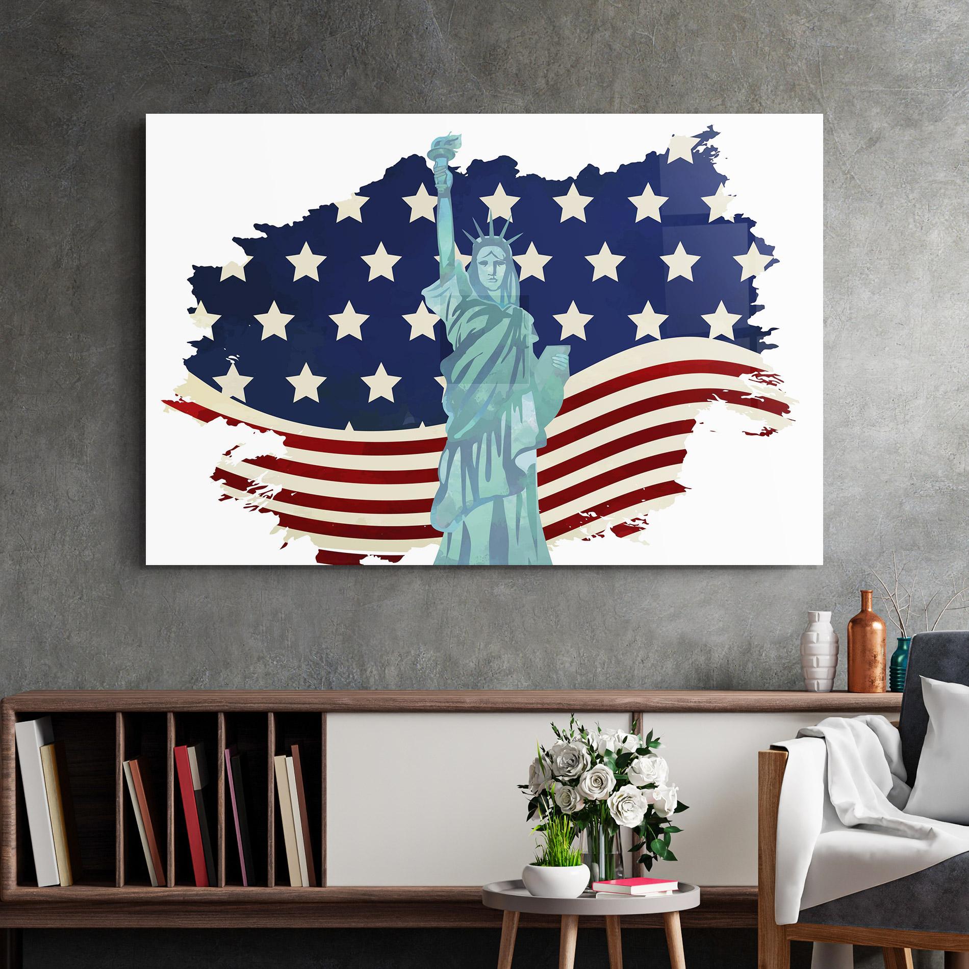 Стъклена картина Usa Flag Statue mockup 2
