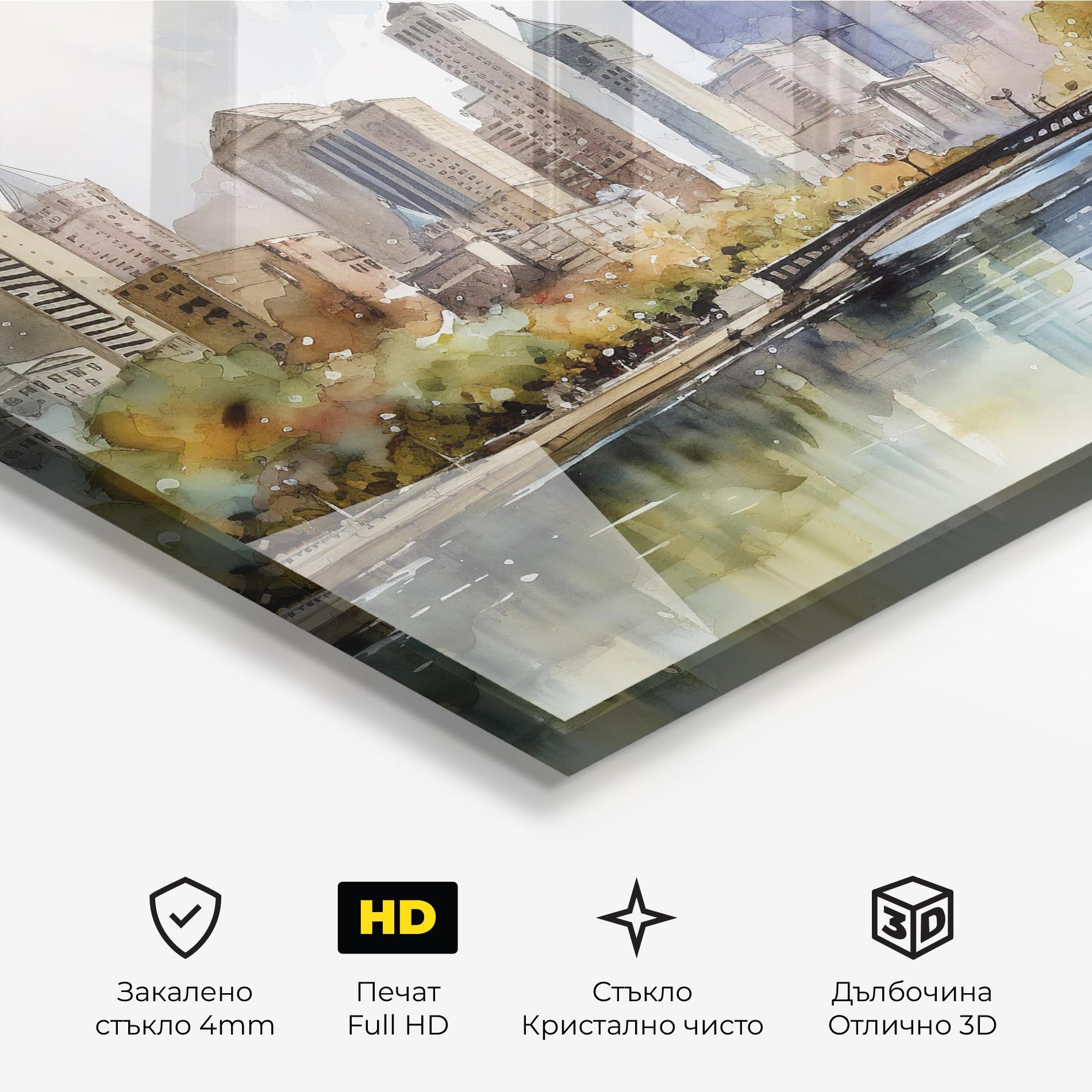 Стъклена картина City Skyline Painting mockup 3