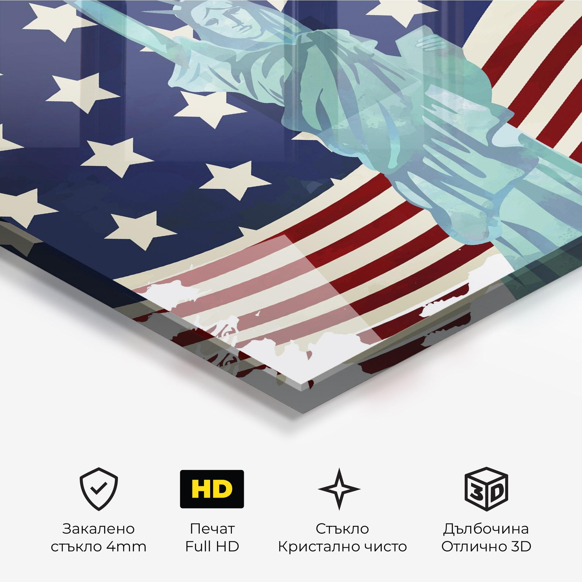 Стъклена картина Usa Flag Statue mockup 3