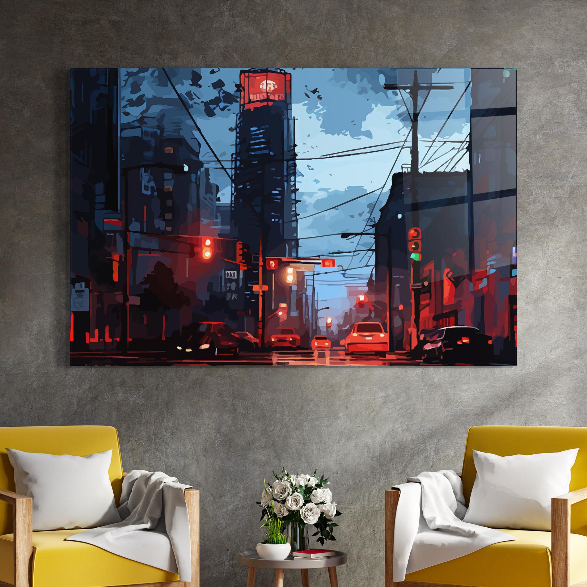 Стъклена картина Red City Light mockup 4