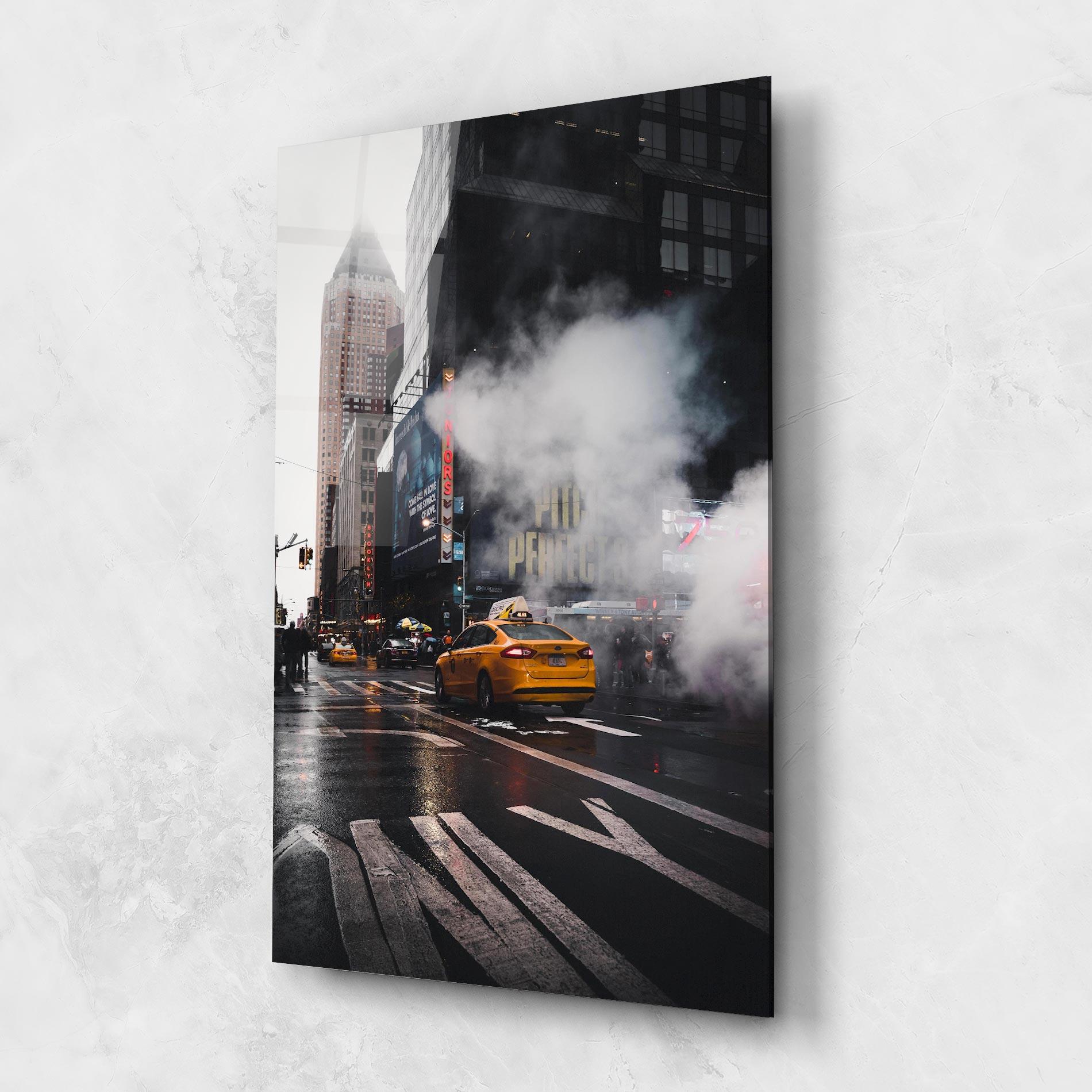 Стъклена картина Taxi Smoke City mockup 1