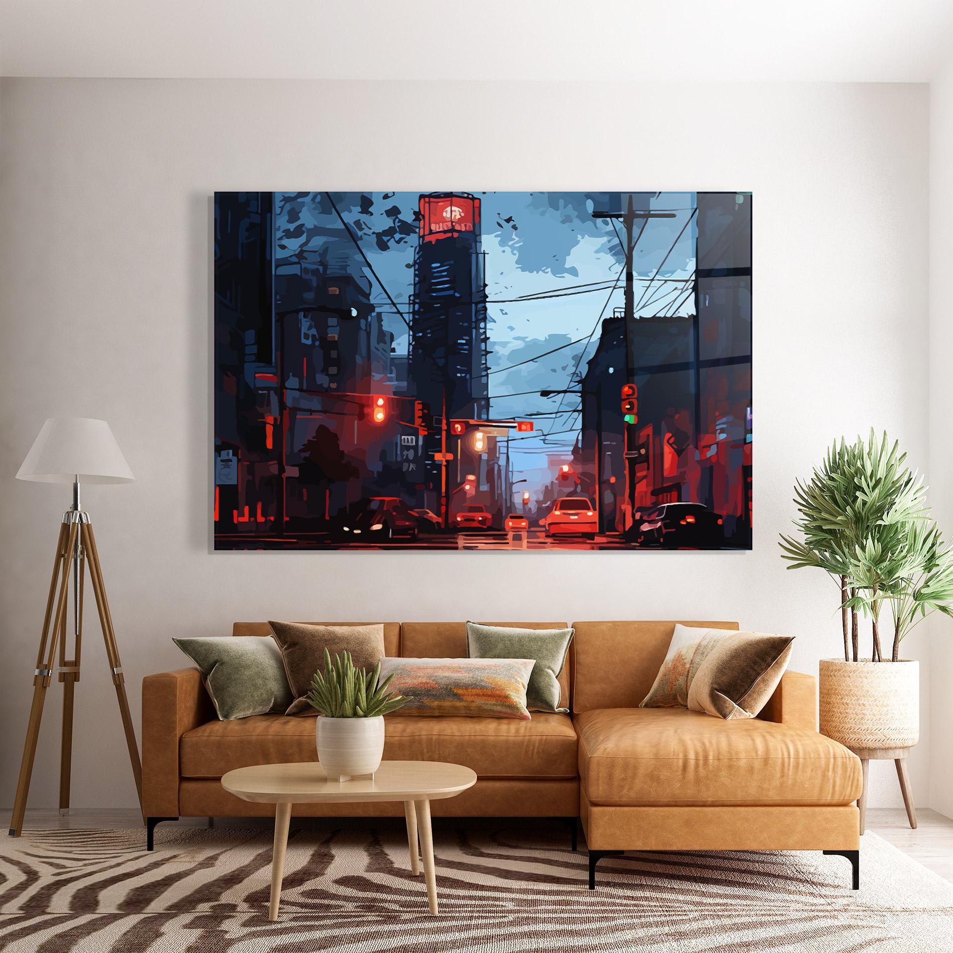 Стъклена картина Red City Light mockup 7