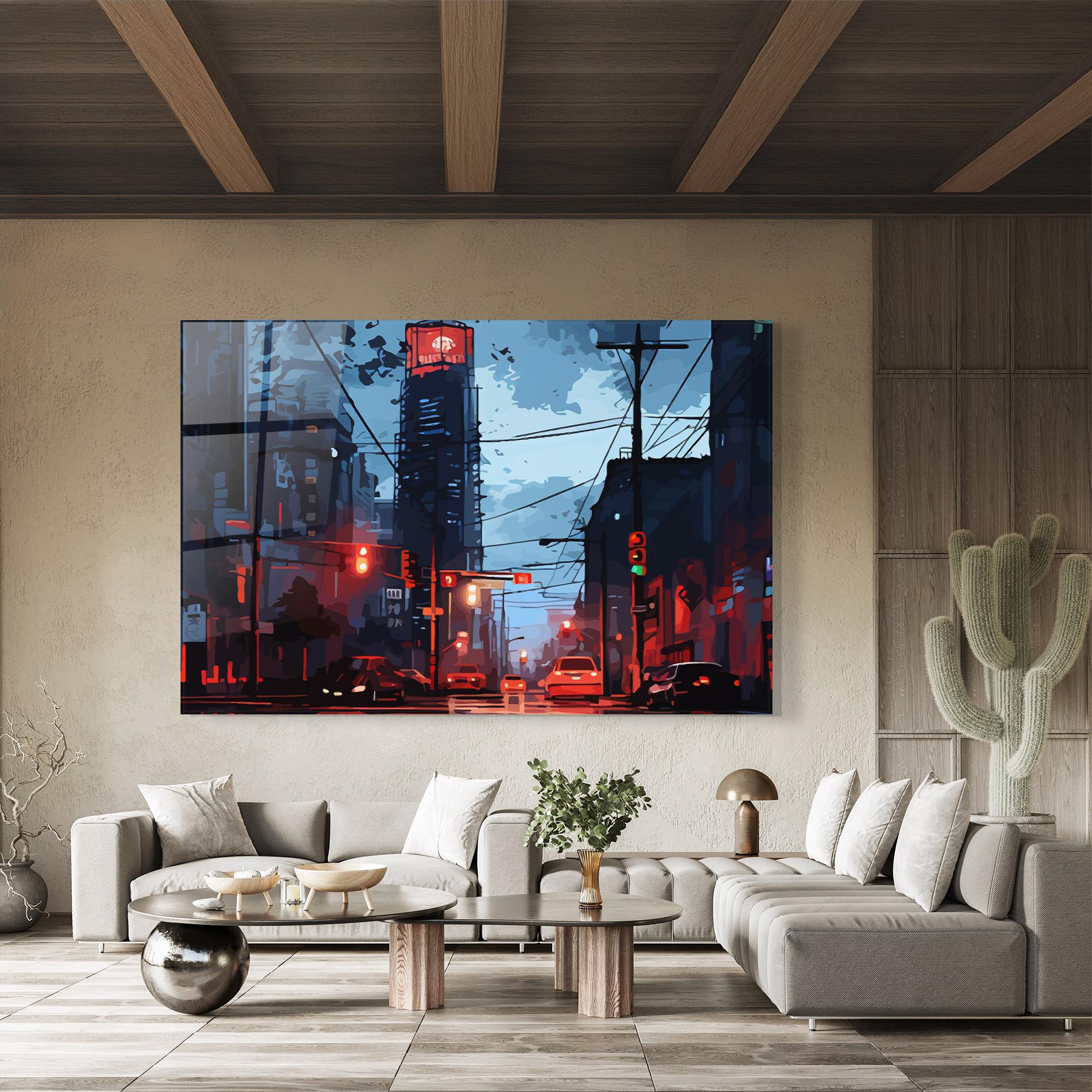 Стъклена картина Red City Light mockup 8