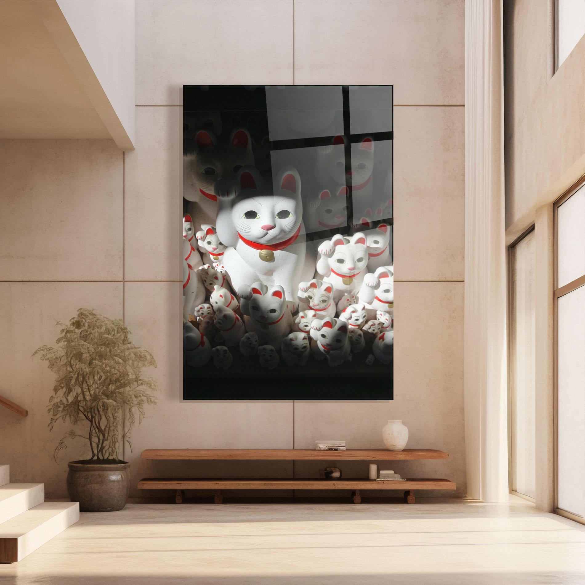 Стъклена картина White Lucky Cats mockup 8