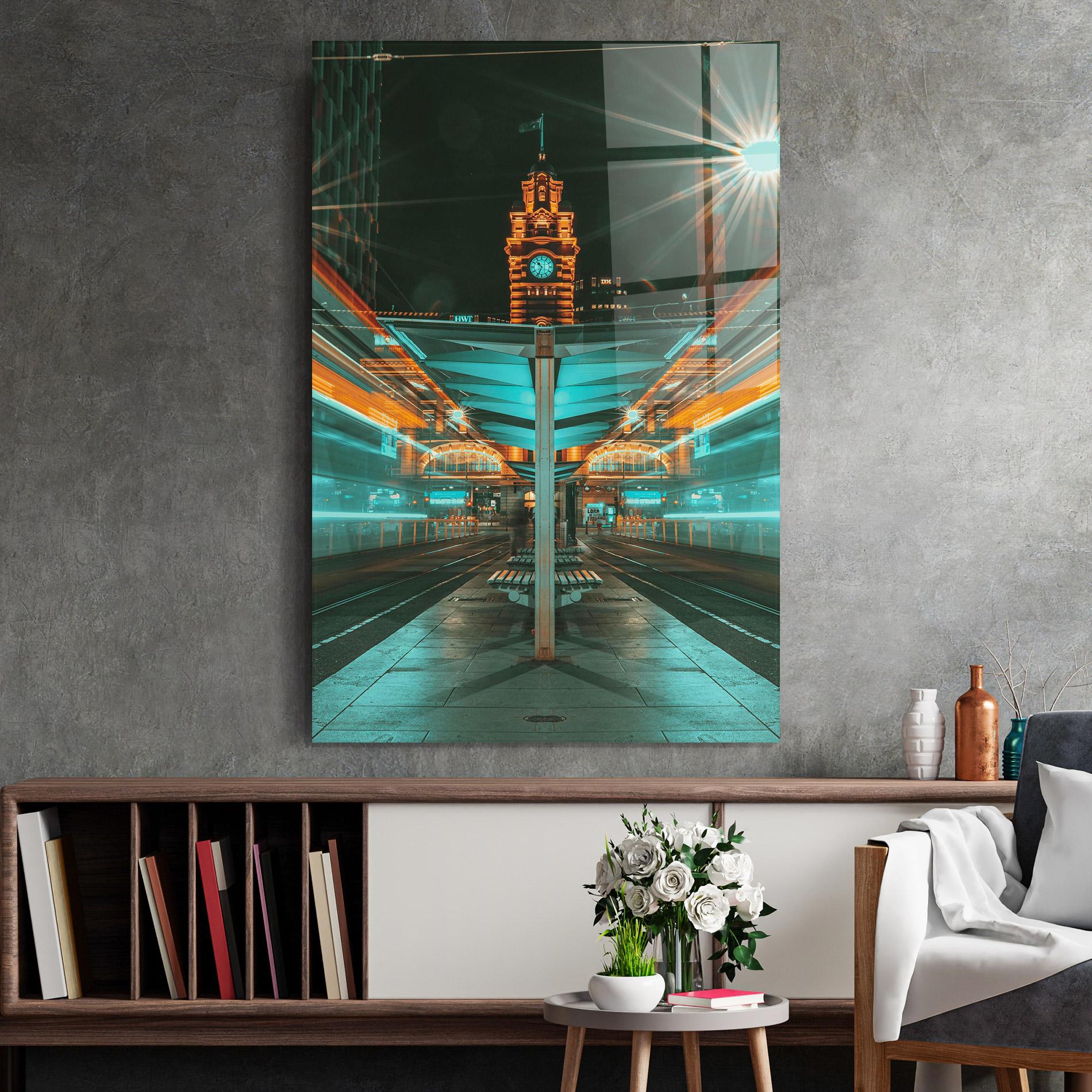 Стъклена картина Clock Tower Light mockup 2