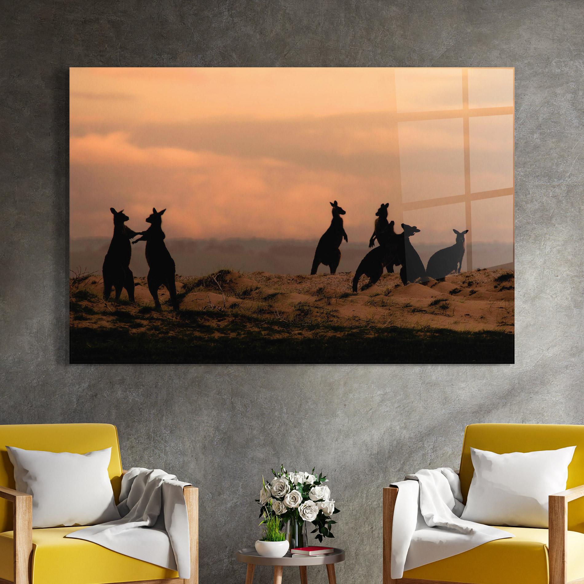 Стъклена картина Kangaroos Playing mockup 4