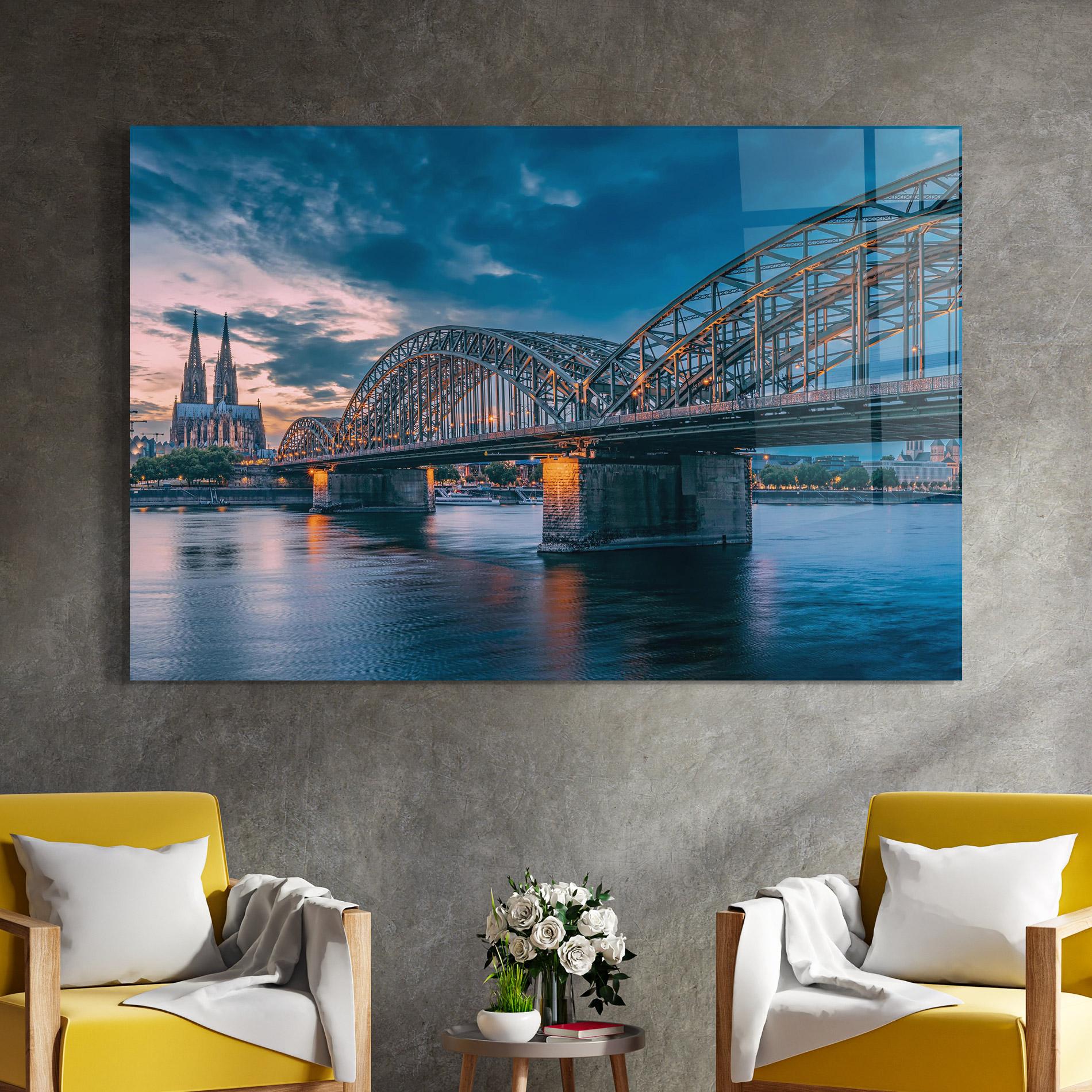 Стъклена картина River Whith Trains mockup 4