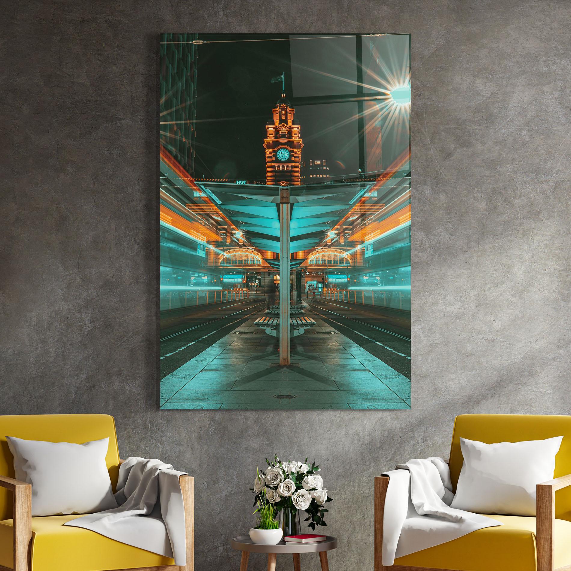 Стъклена картина Clock Tower Light mockup 4