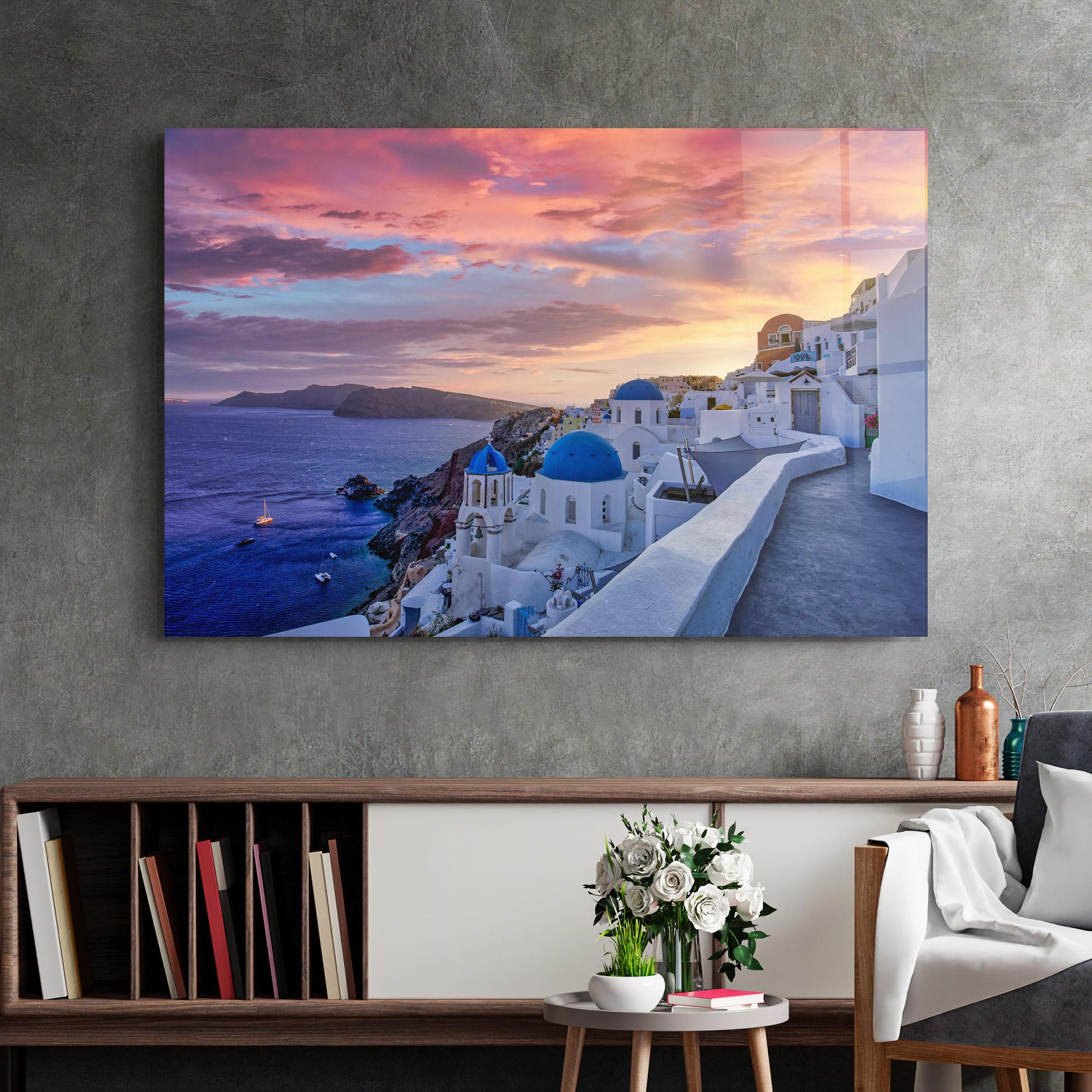 Стъклена картина Santorini View mockup 2