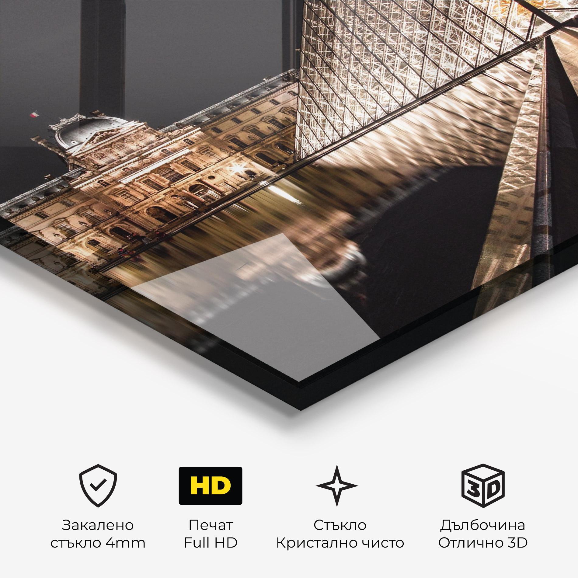 Стъклена картина Louvre Night mockup 3