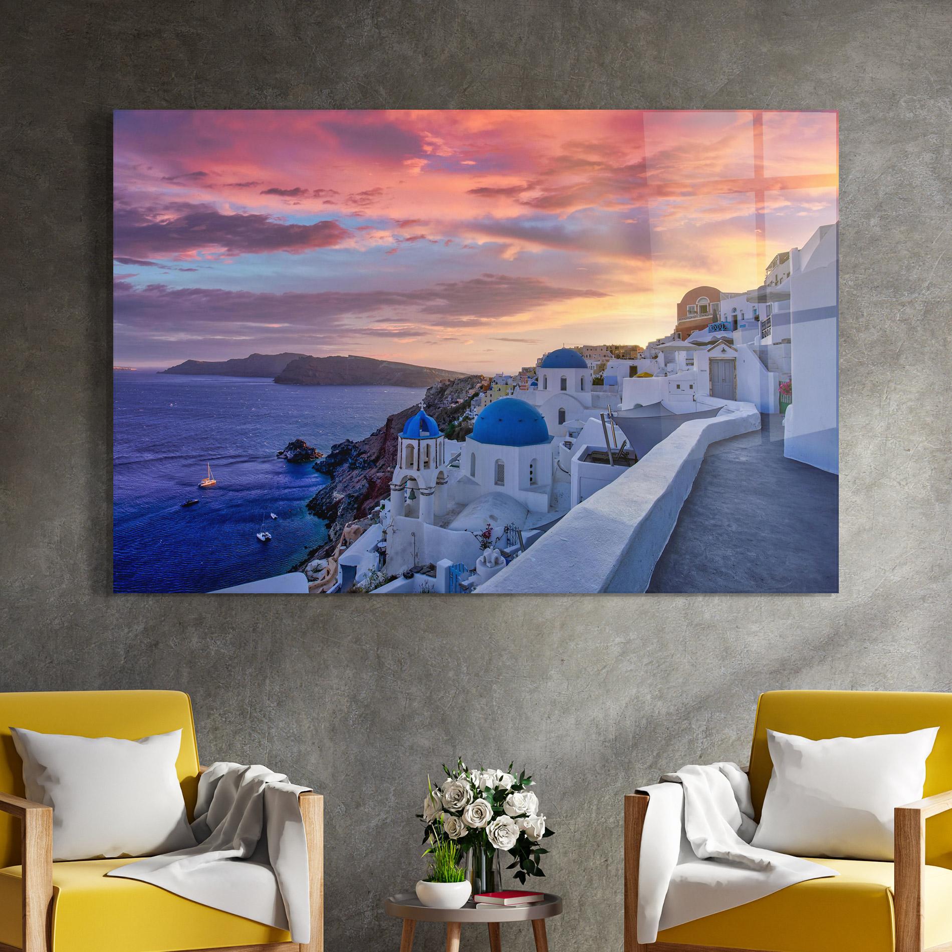 Стъклена картина Santorini View mockup 4