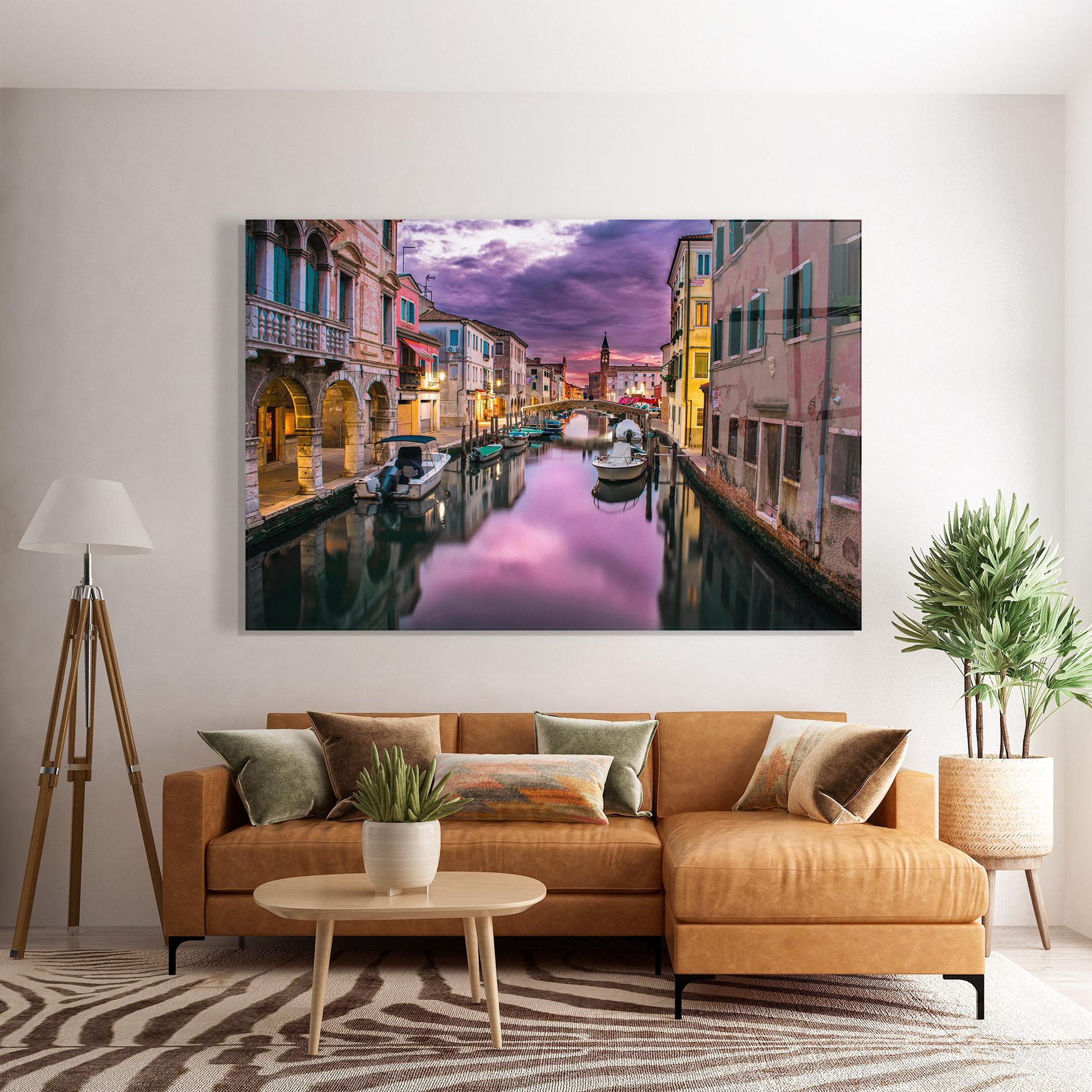 Стъклена картина Purple Light Venecia mockup 7