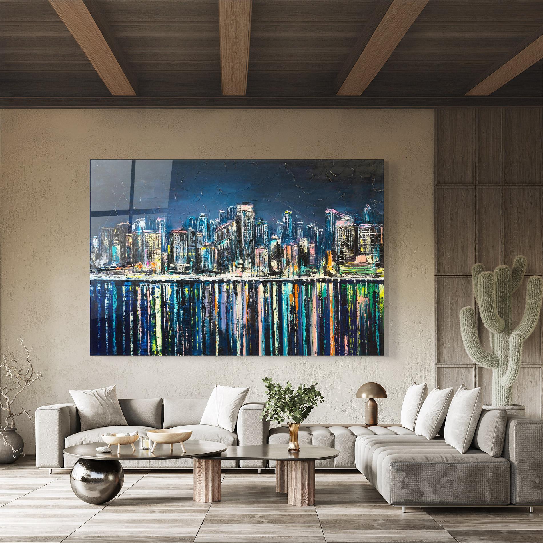 Стъклена картина Night Cityscape mockup 8