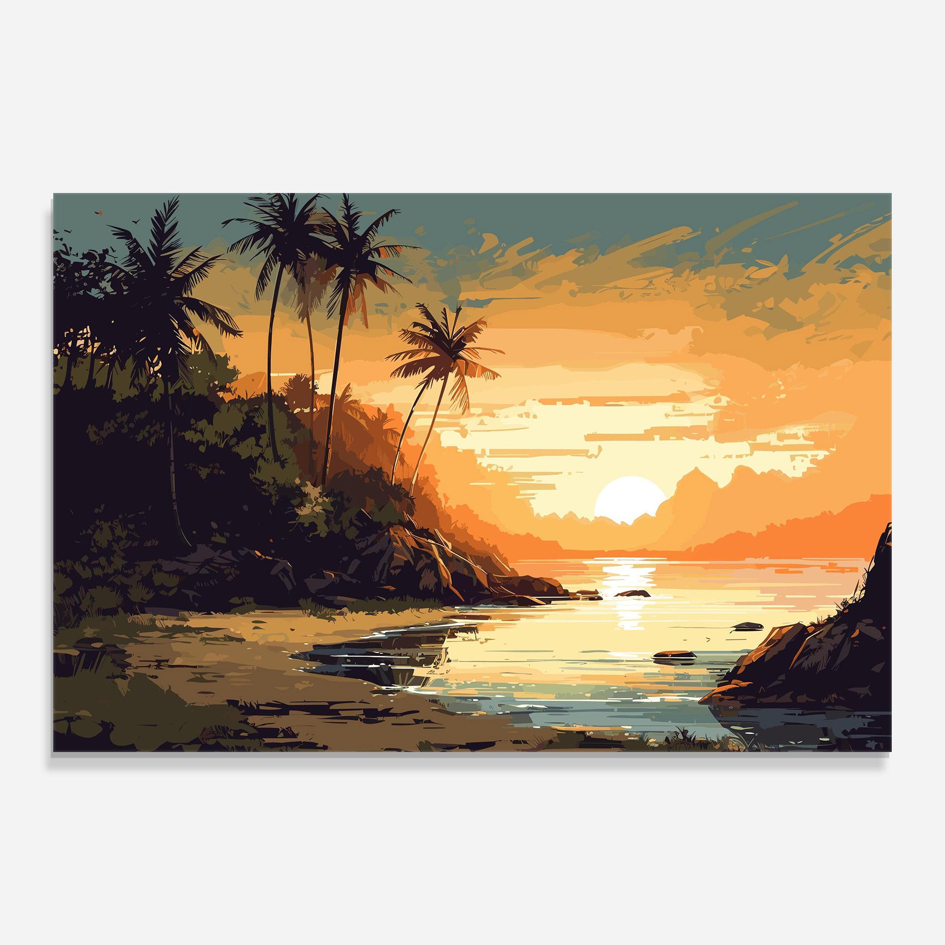 Стъклена картина Green Yellow Sunset mockup 0