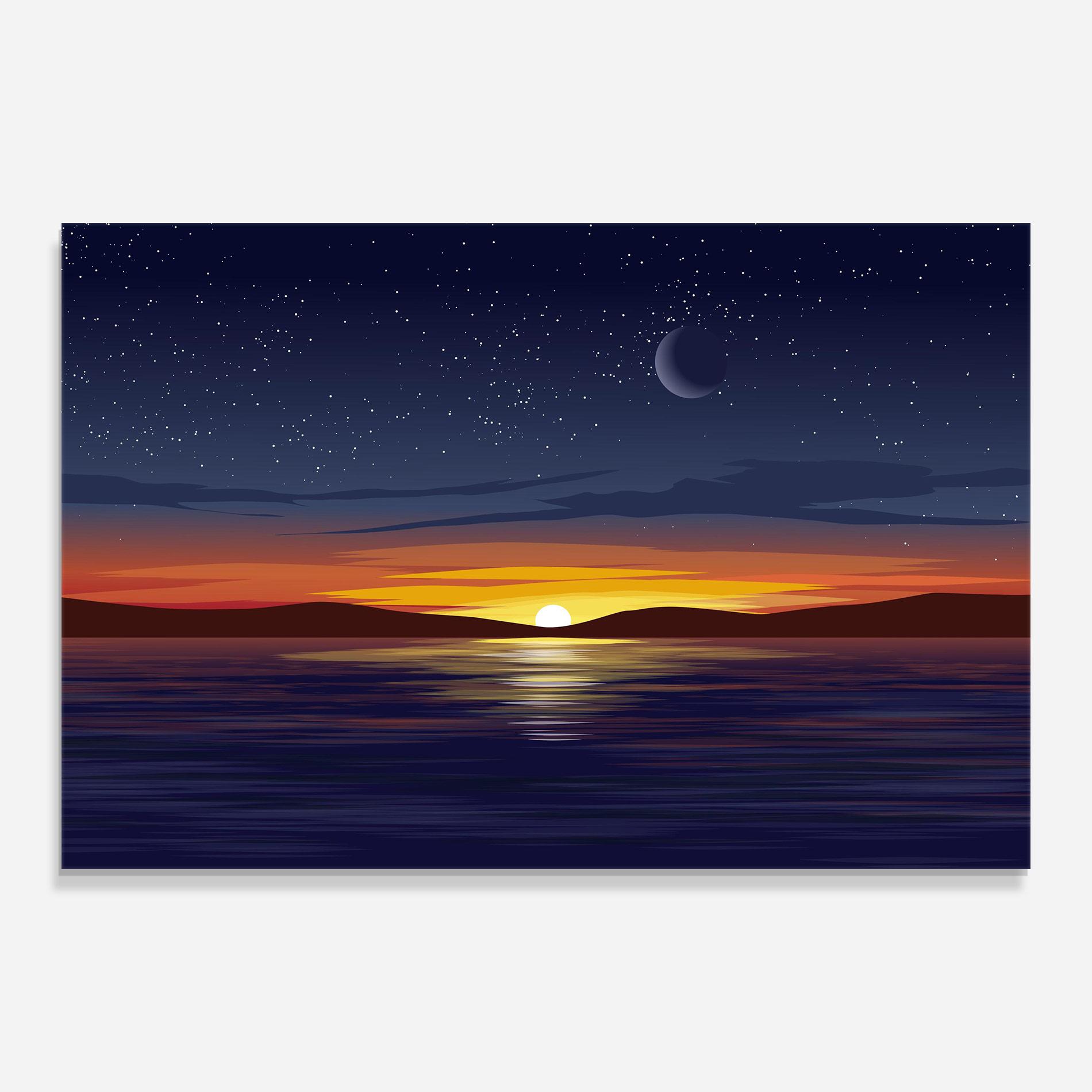 Стъклена картина Ocean Moon Sunset mockup 0