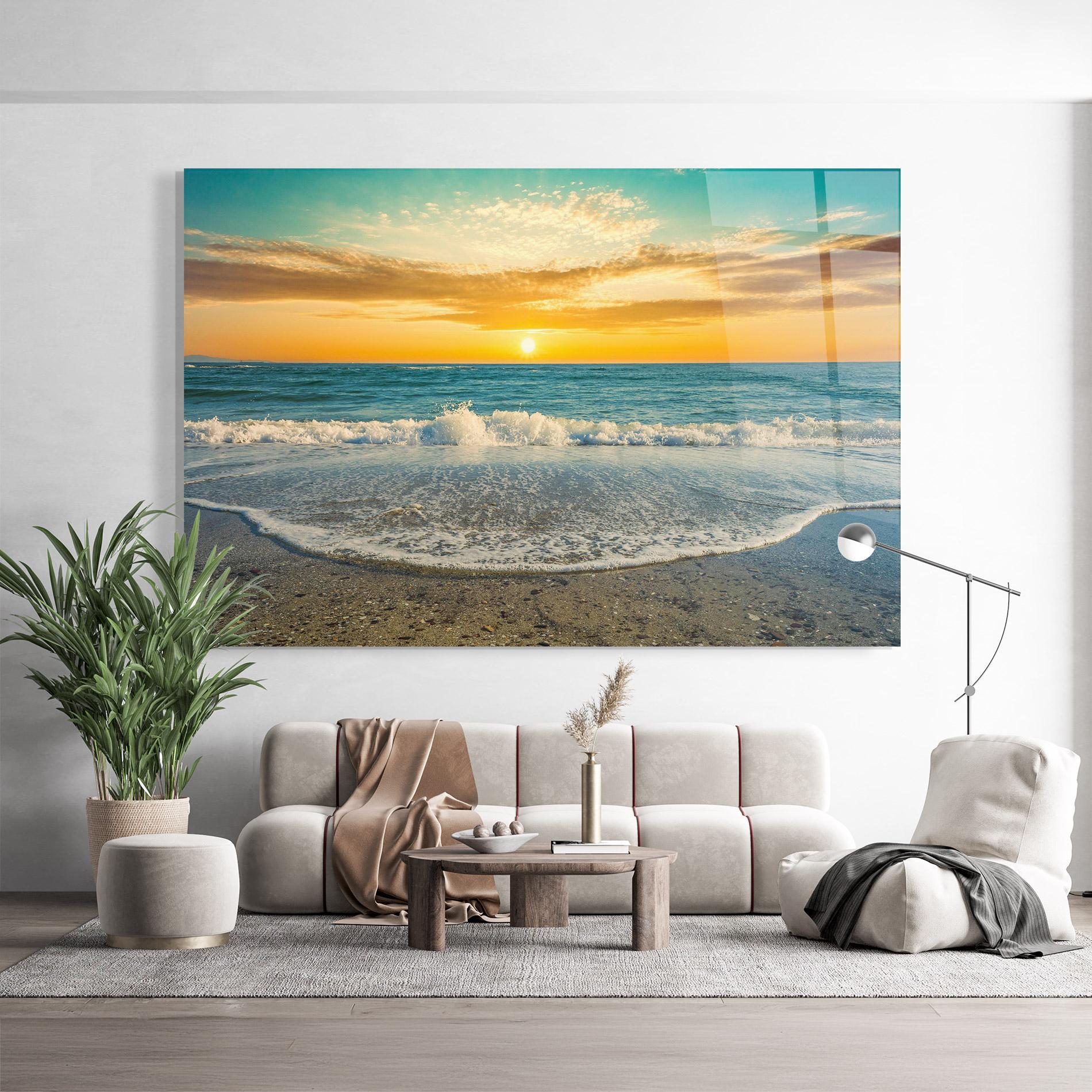 Стъклена картина Beach Dramatic Sunset mockup 9