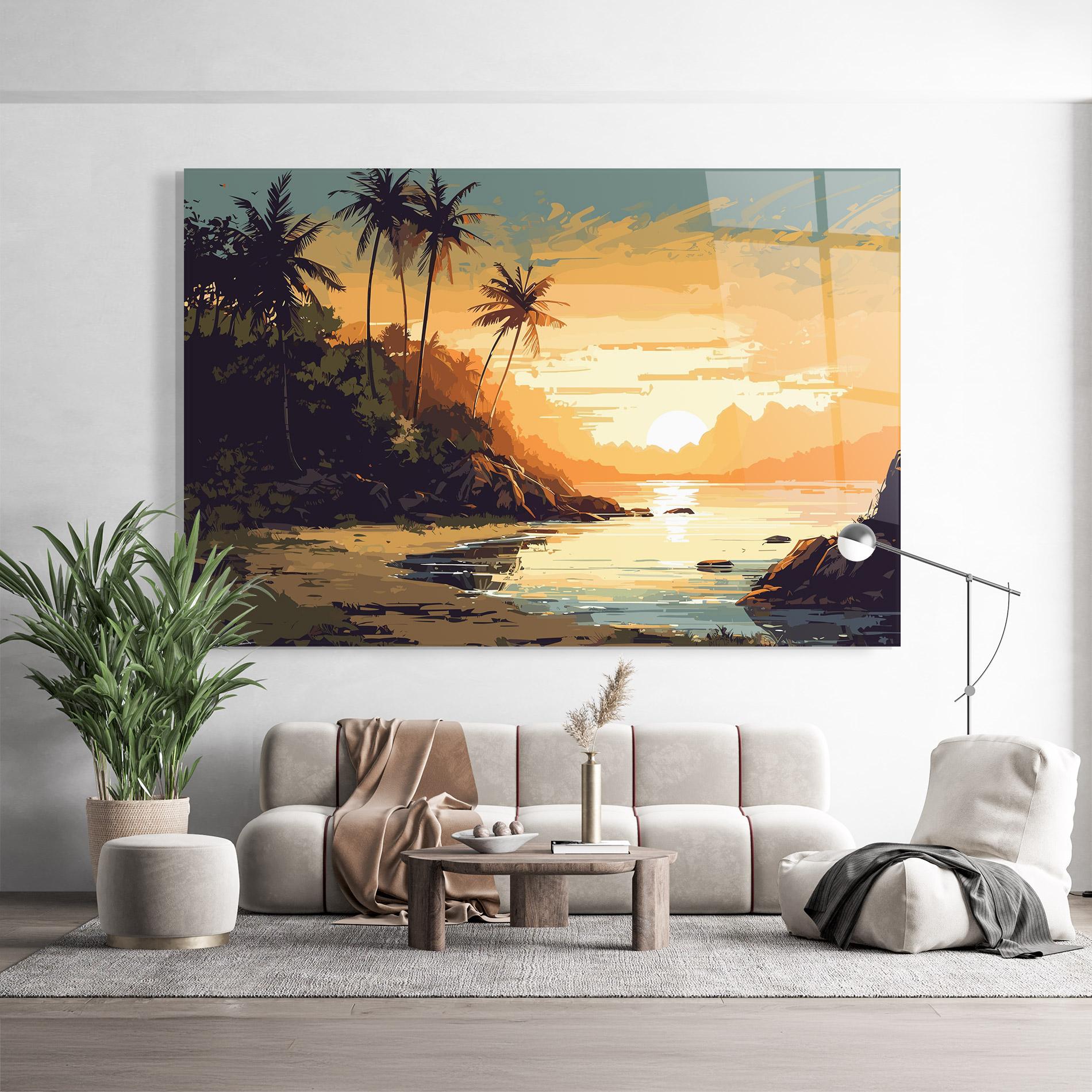 Стъклена картина Green Yellow Sunset mockup 9