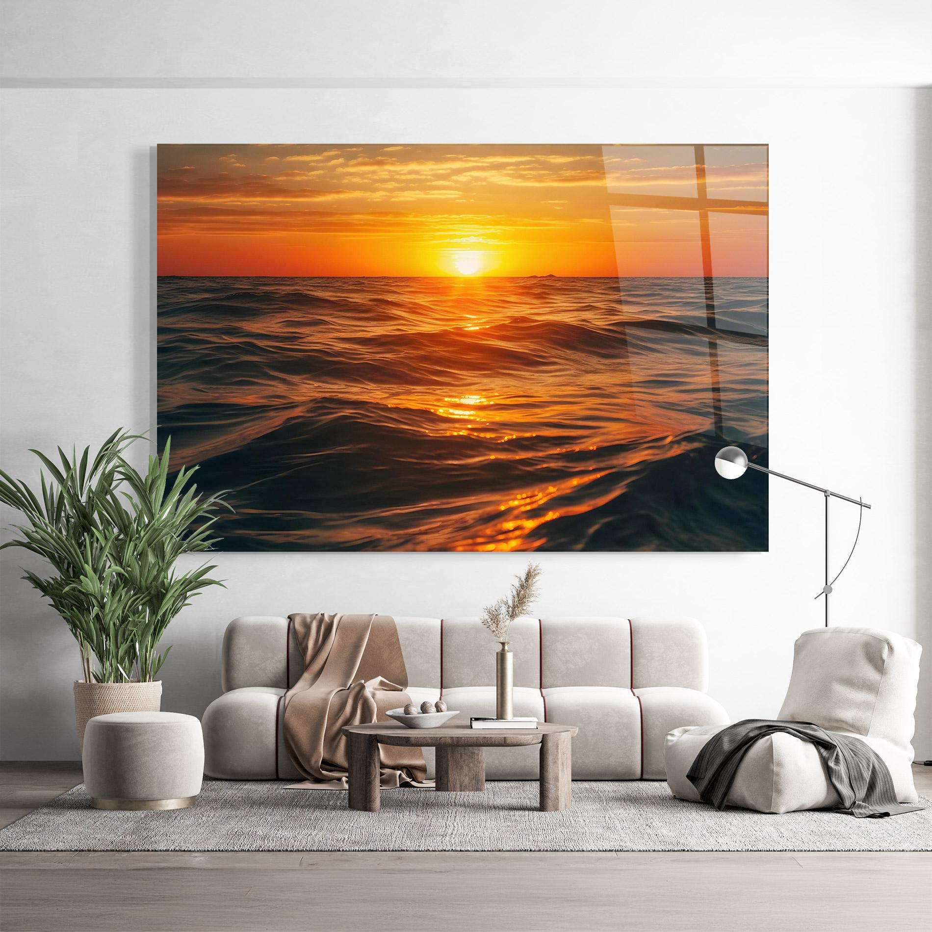 Стъклена картина Waves During Sunset mockup 9