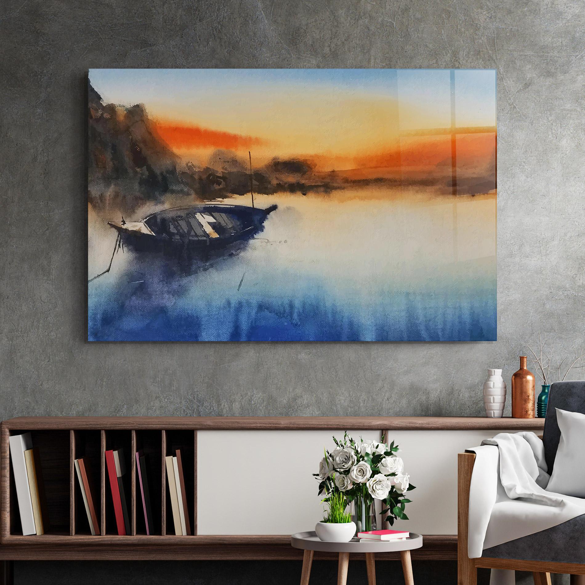 Стъклена картина Boat Sunset mockup 2
