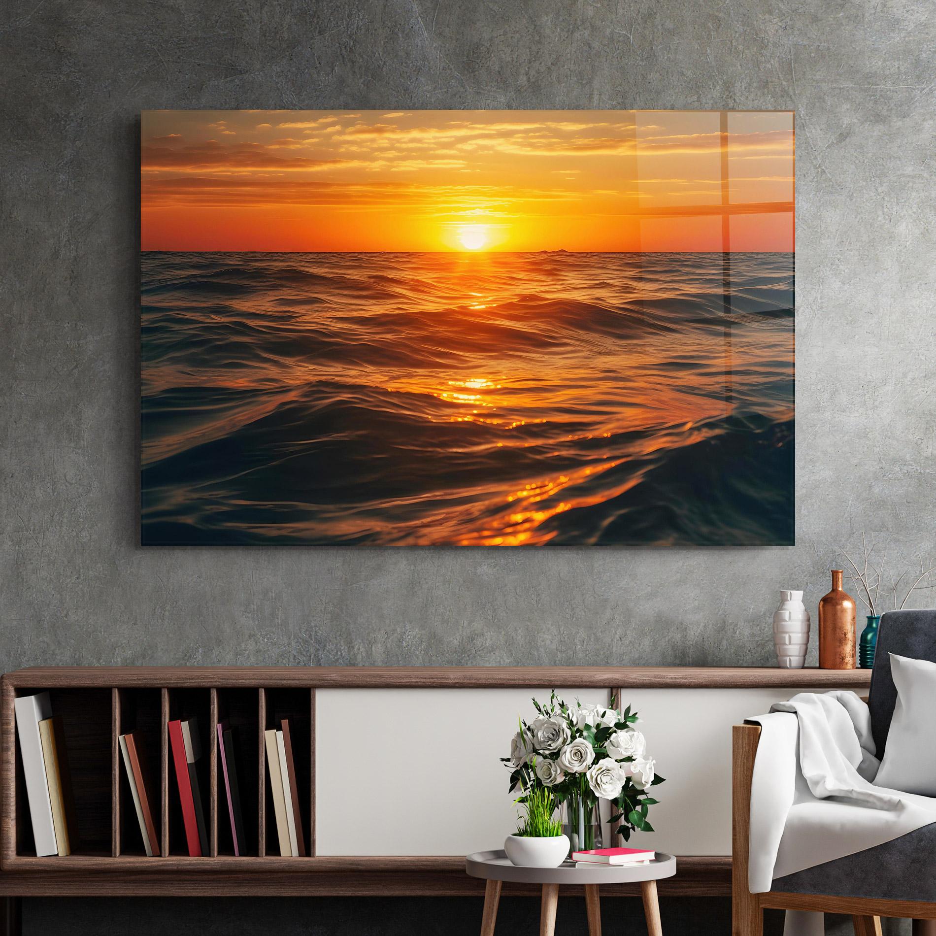 Стъклена картина Waves During Sunset mockup 2