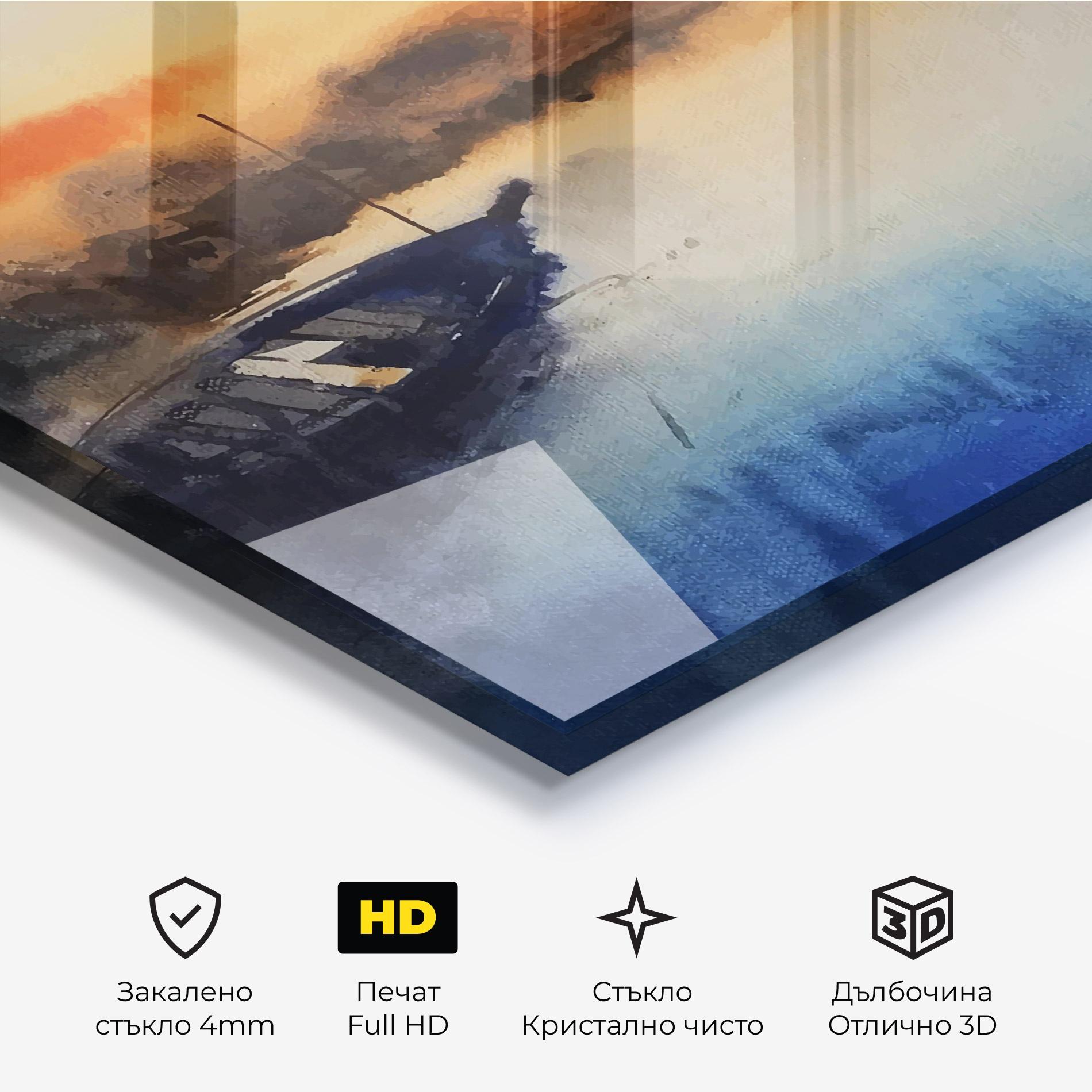 Стъклена картина Boat Sunset mockup 3