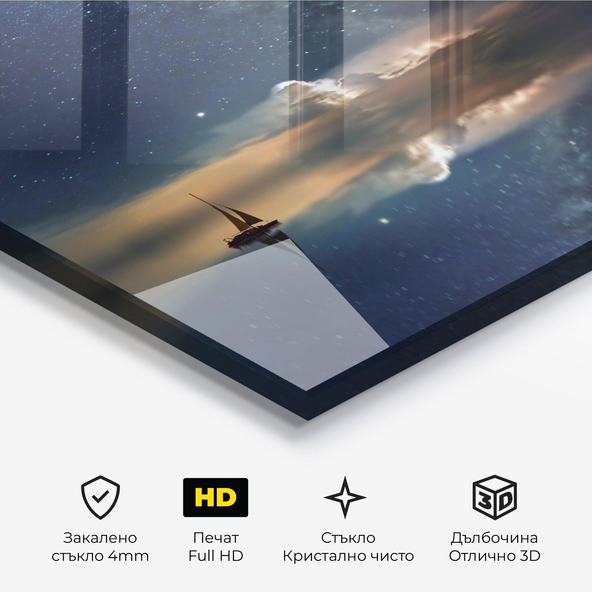 Стъклена картина Sky Boat mockup 3
