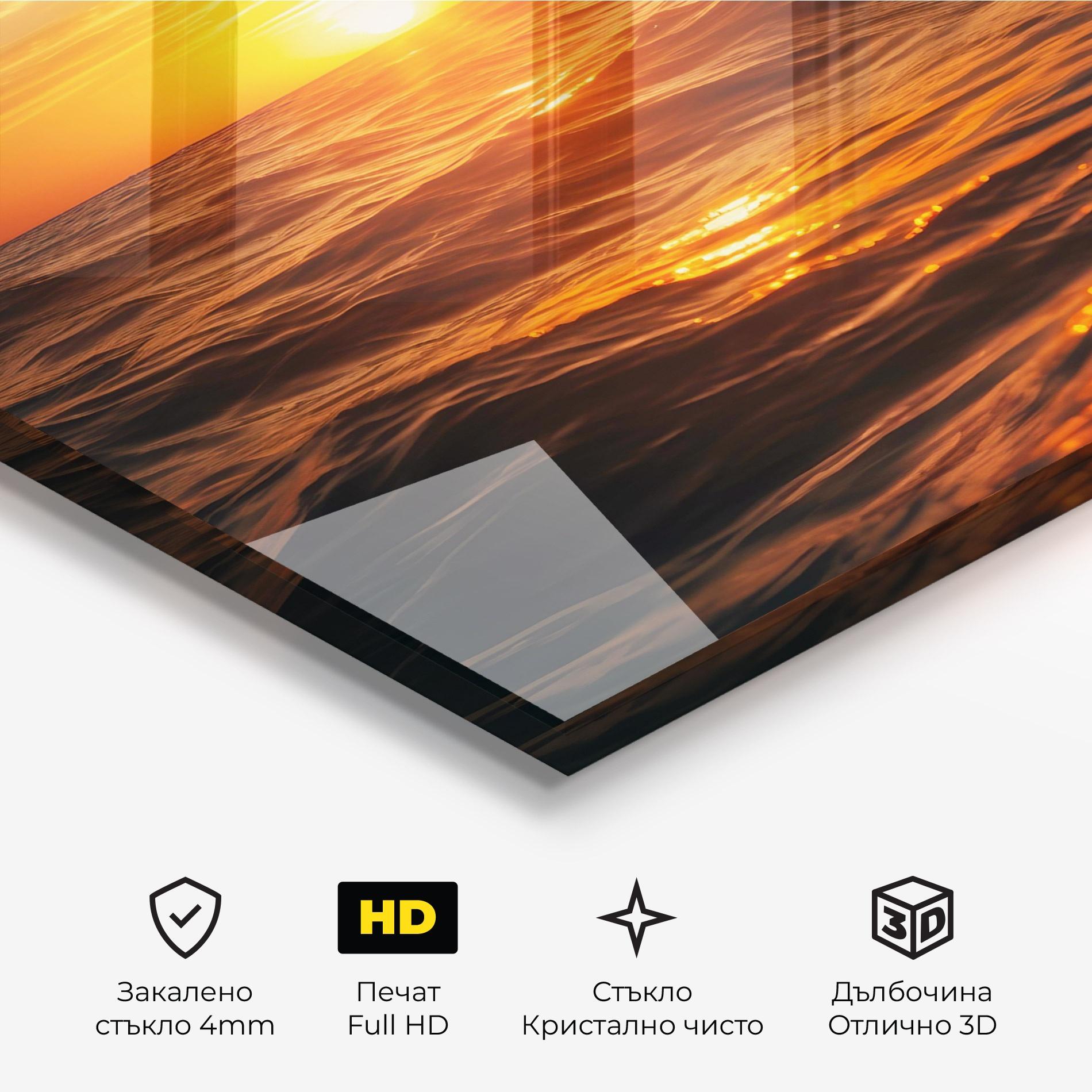 Стъклена картина Waves During Sunset mockup 3