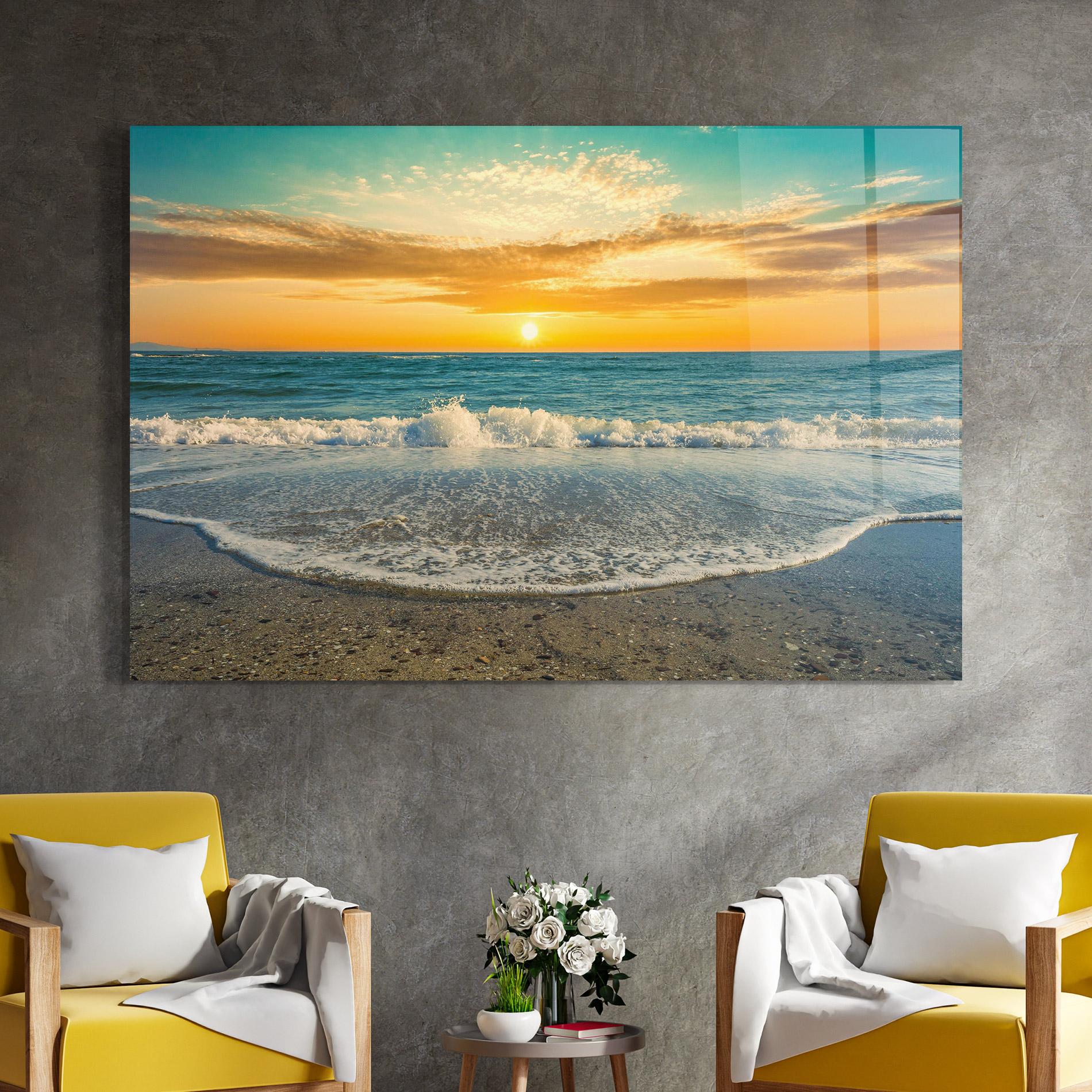 Стъклена картина Beach Dramatic Sunset mockup 4