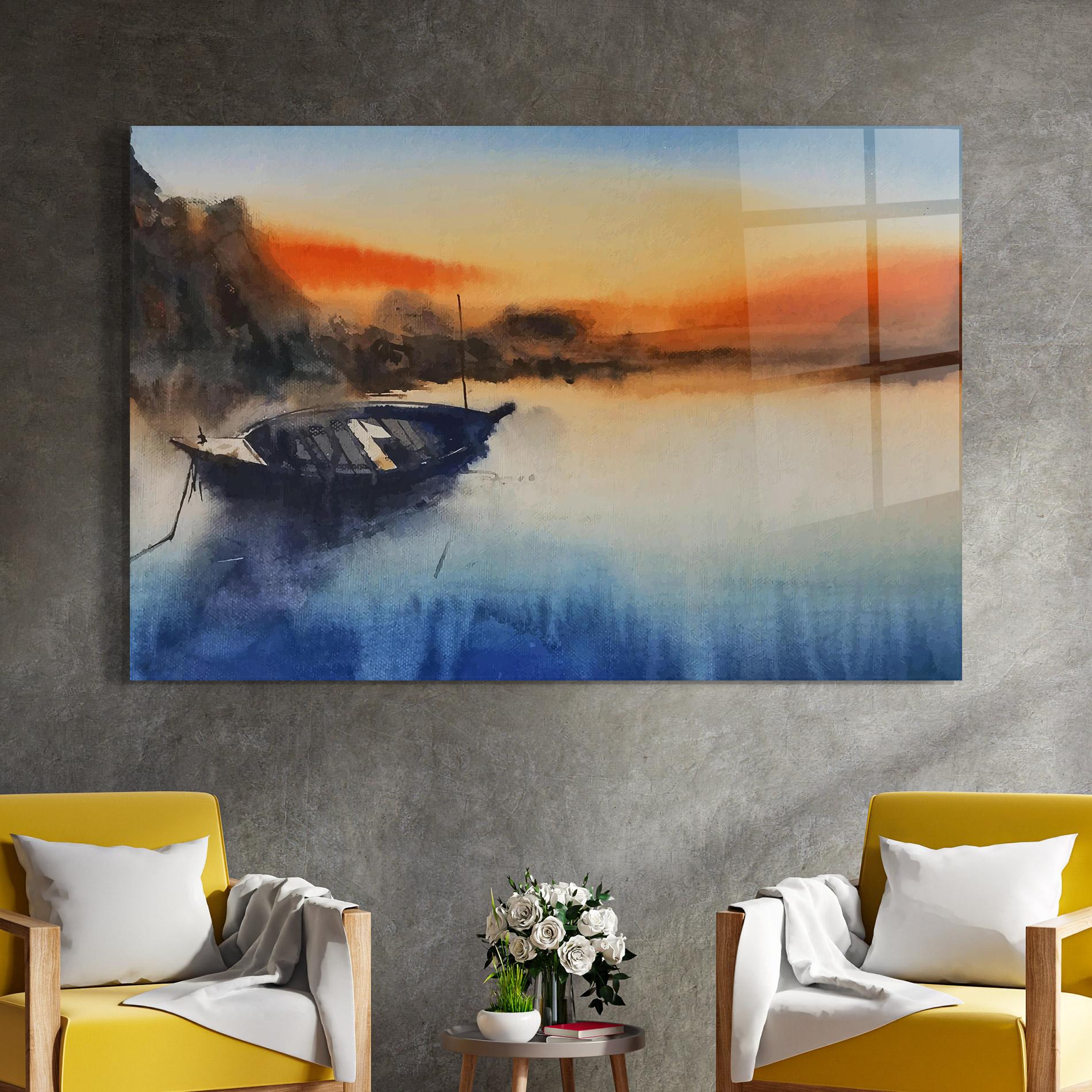 Стъклена картина Boat Sunset mockup 4