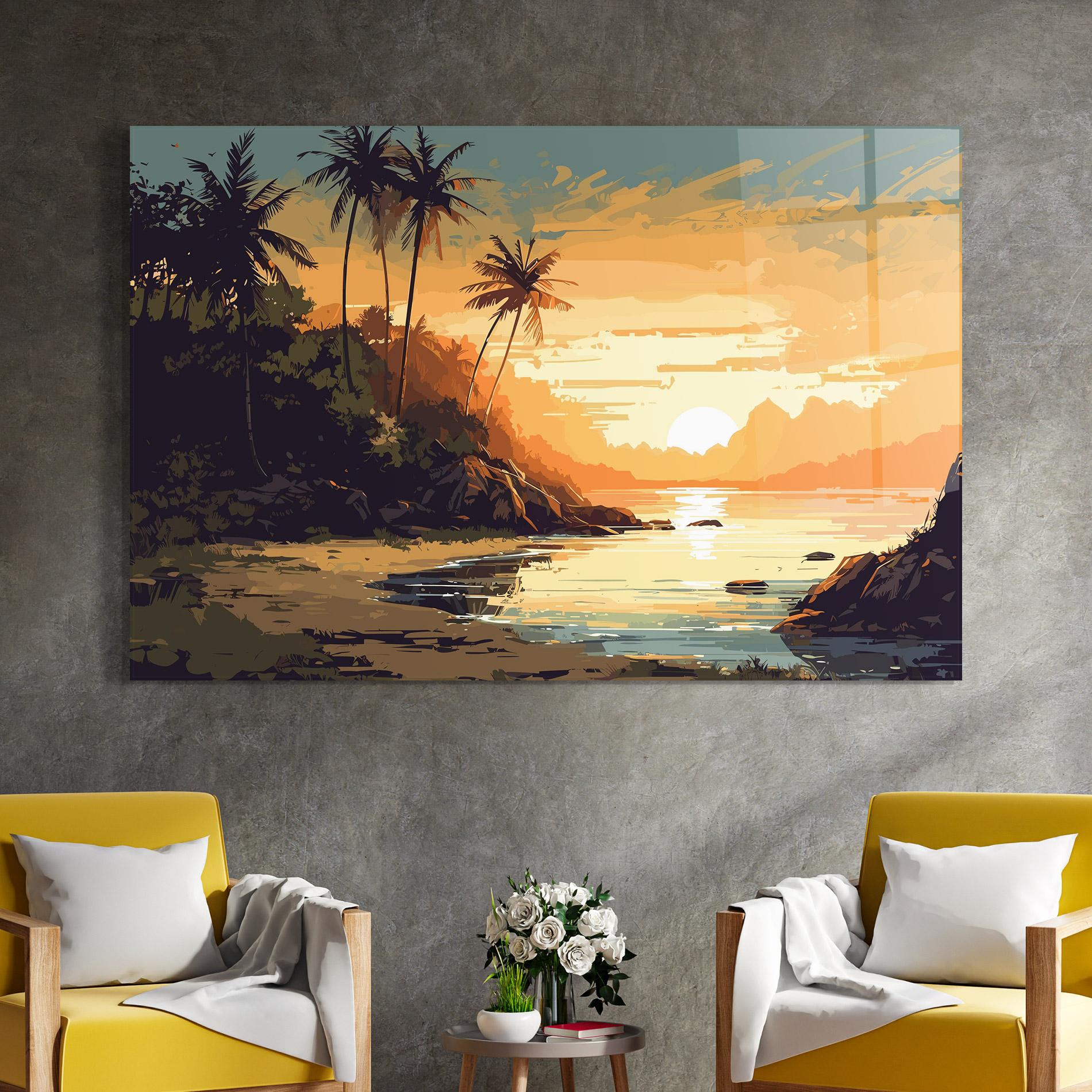 Стъклена картина Green Yellow Sunset mockup 4