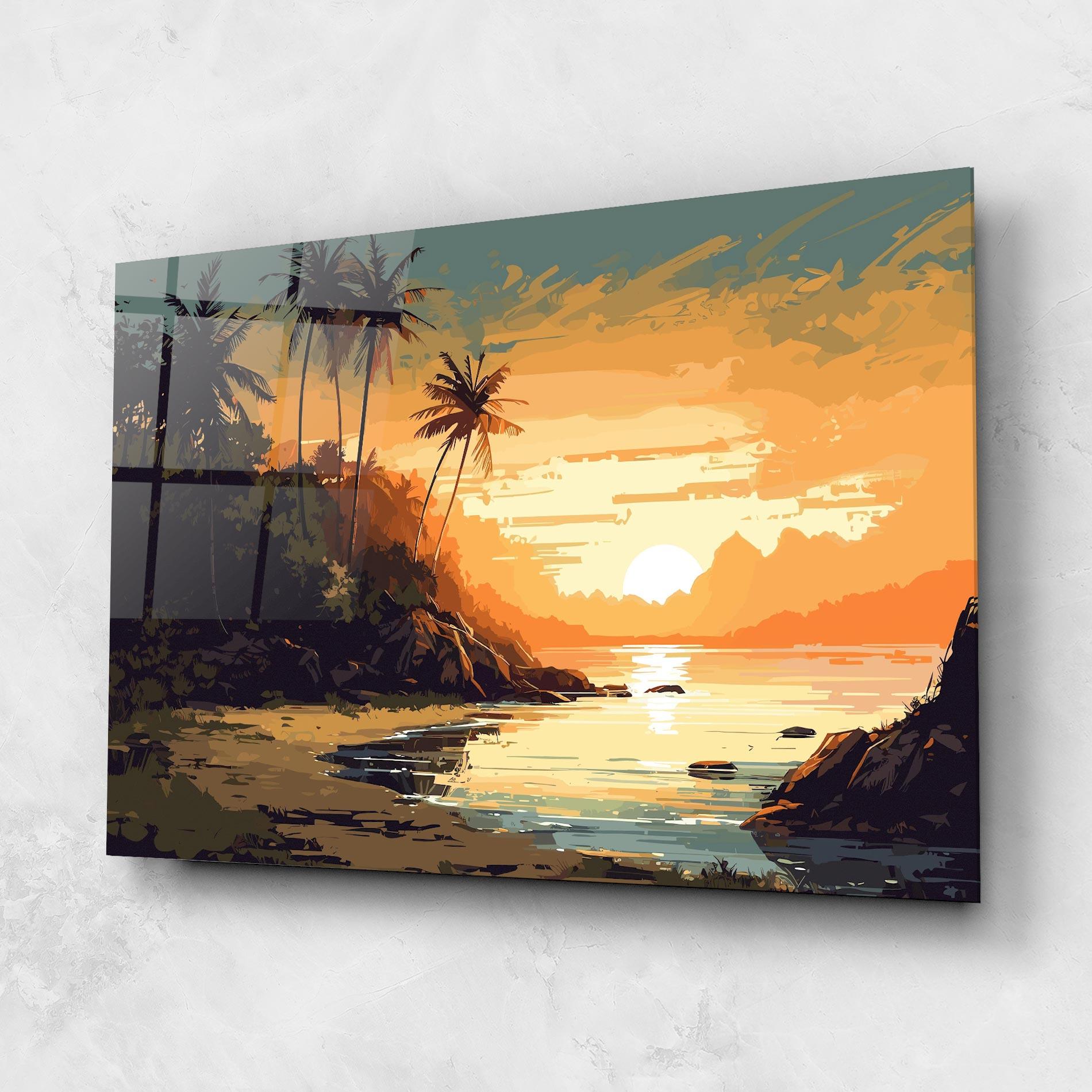 Стъклена картина Green Yellow Sunset mockup 1