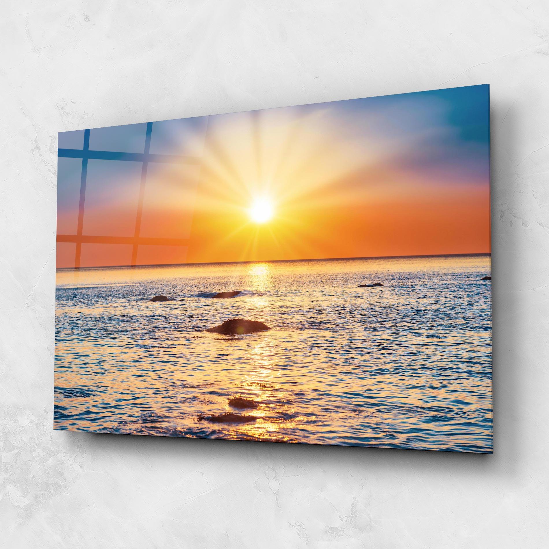 Стъклена картина Sunset Beach Rocks mockup 1