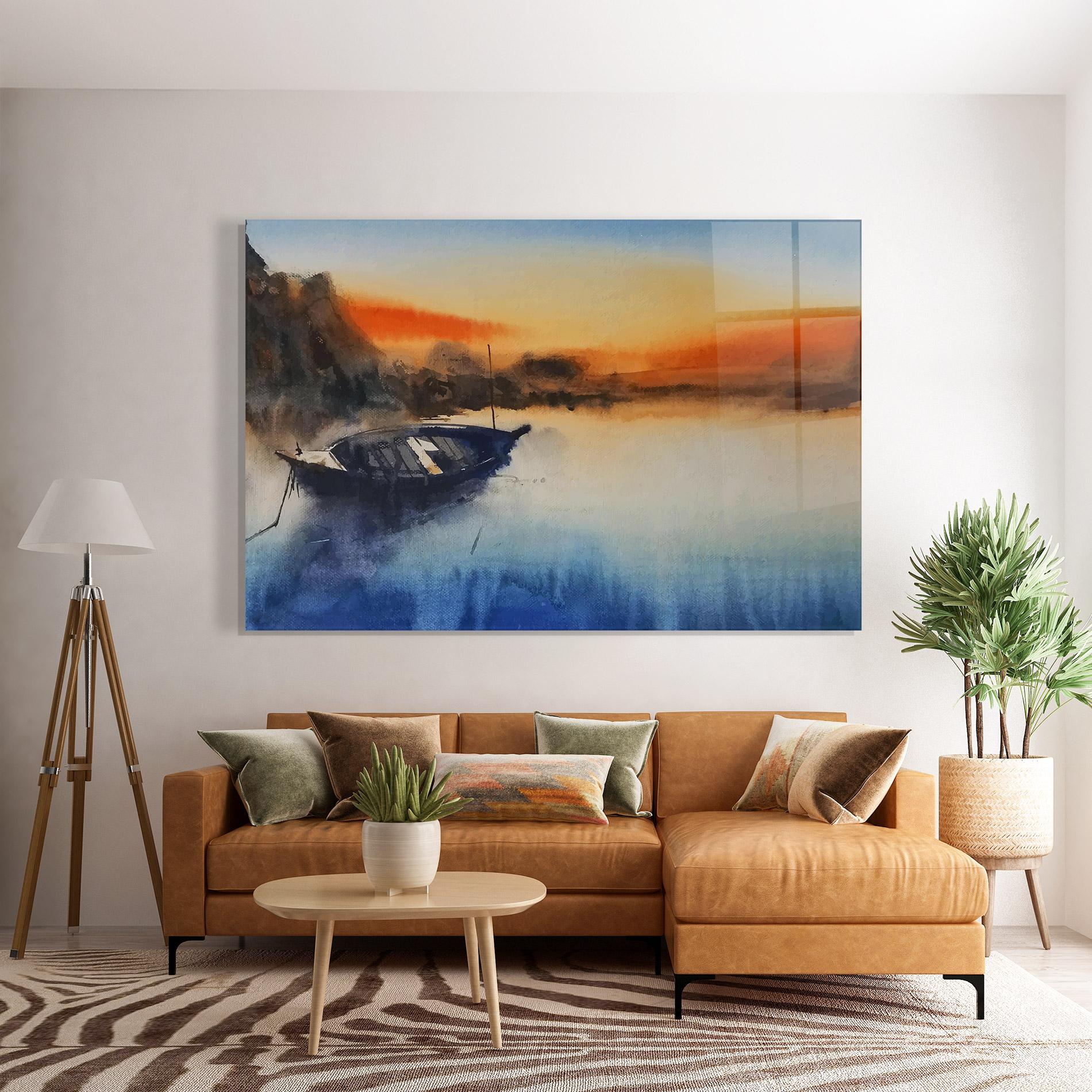 Стъклена картина Boat Sunset mockup 7
