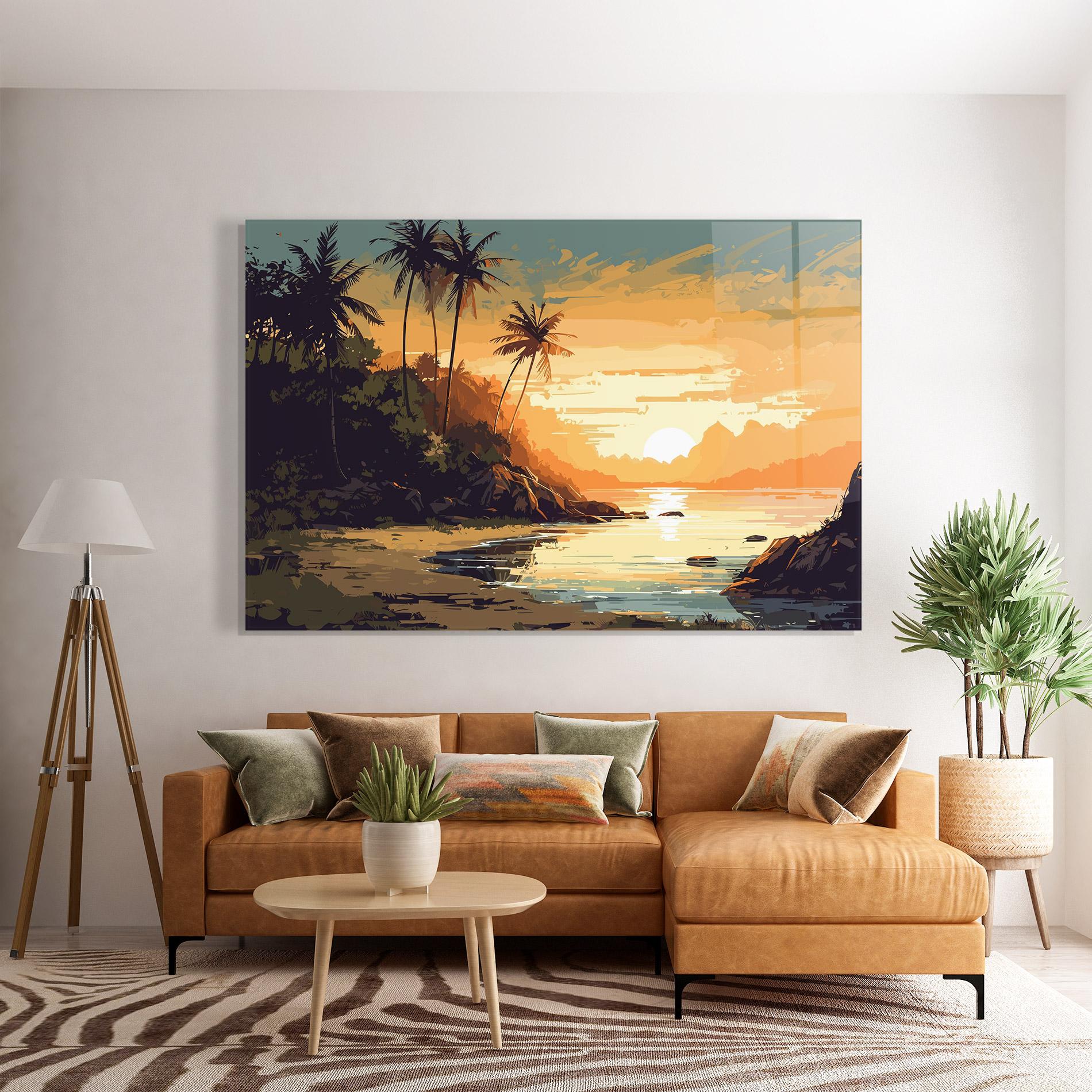 Стъклена картина Green Yellow Sunset mockup 7