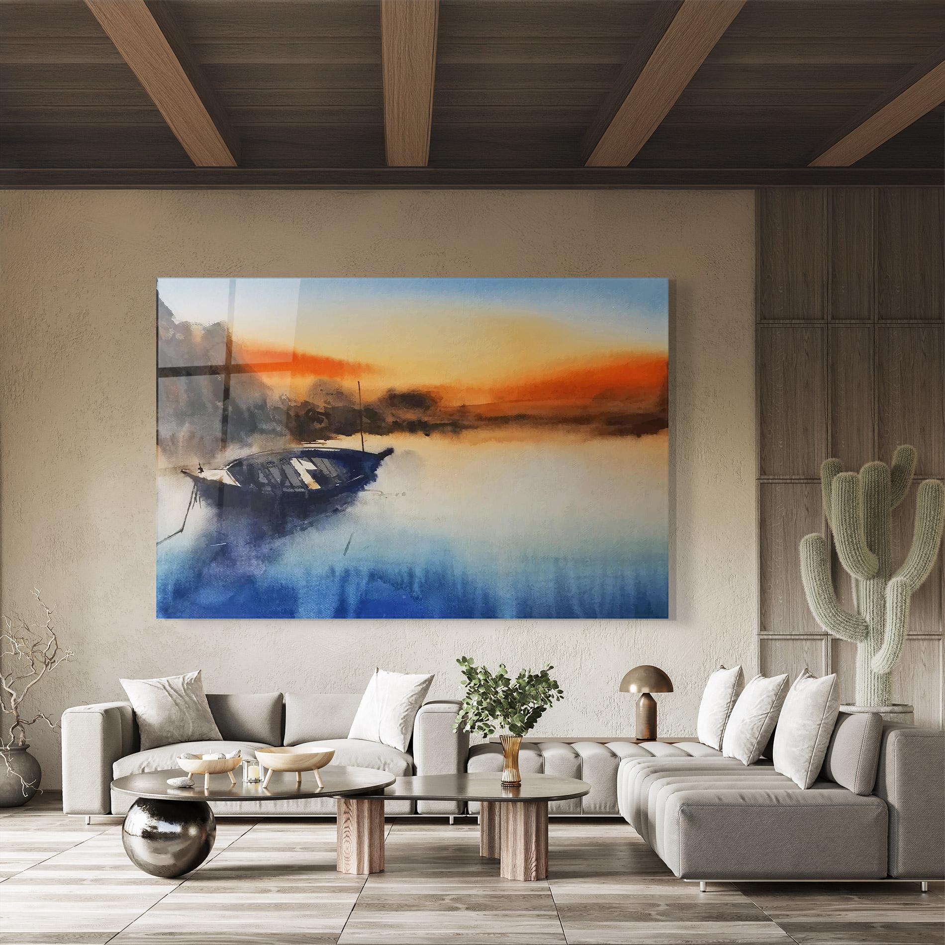 Стъклена картина Boat Sunset mockup 8