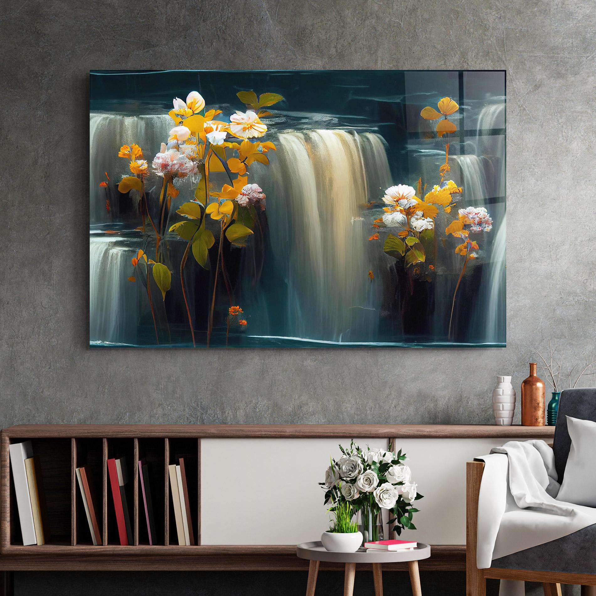 Стъклена картина Flowers Waterfall mockup 2