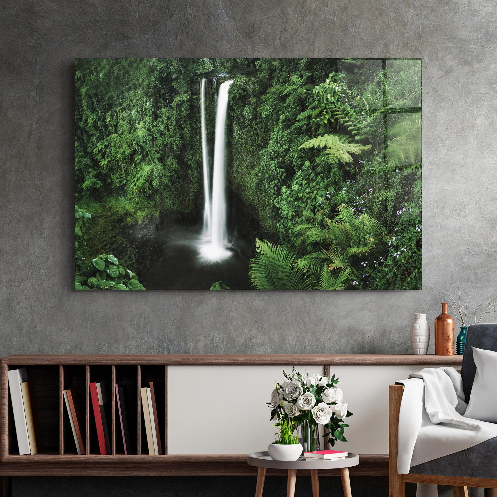 Стъклена картина Green Nature Waterfall mockup 2